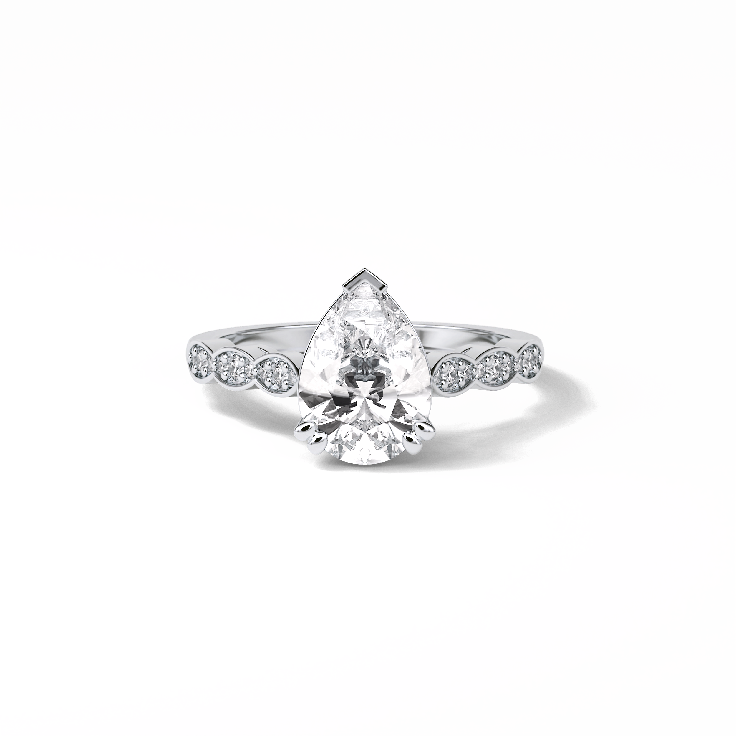 1.93 CT Pear Cut Pave Style Moissanite Engagement Ring 1
