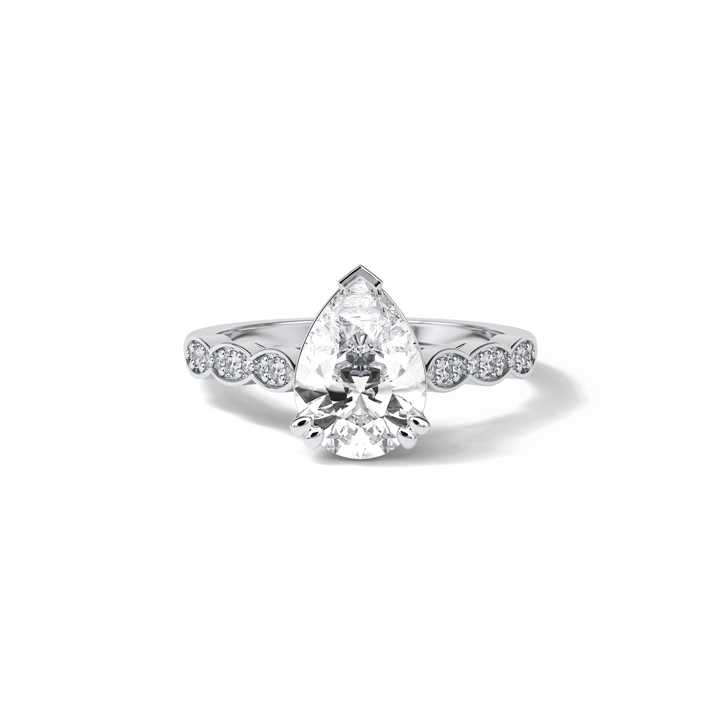 1.93 CT Pear Cut Pave Style Moissanite Engagement Ring