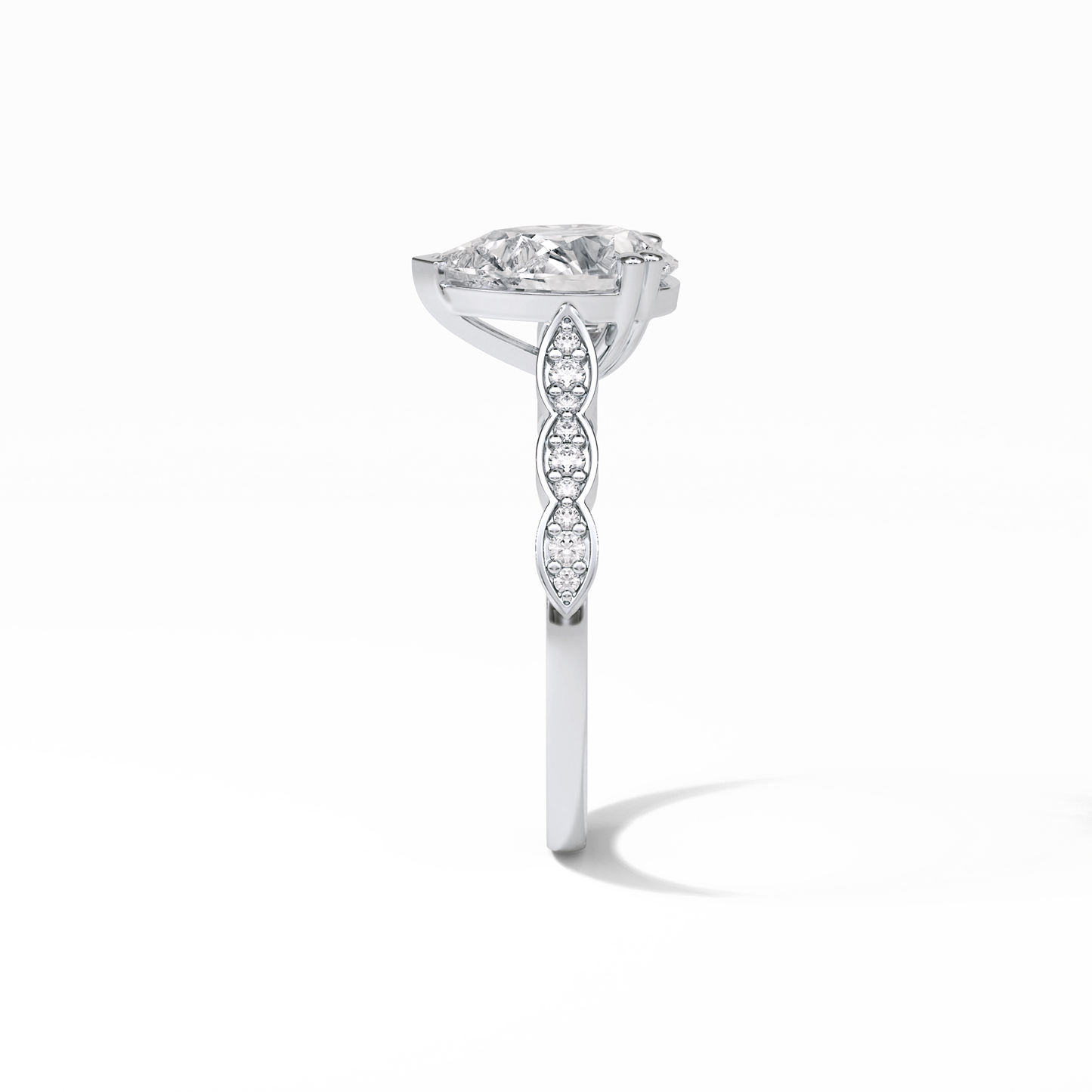 1.93 CT Pear Cut Pave Style Moissanite Engagement Ring