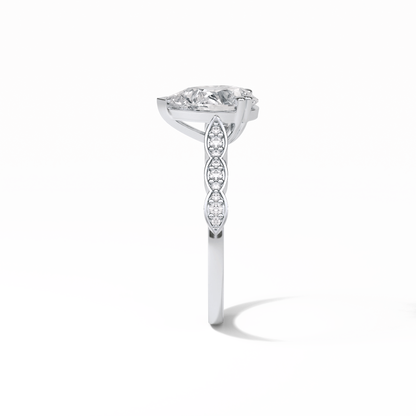 1.93 CT Pear Cut Pave Style Moissanite Engagement Ring