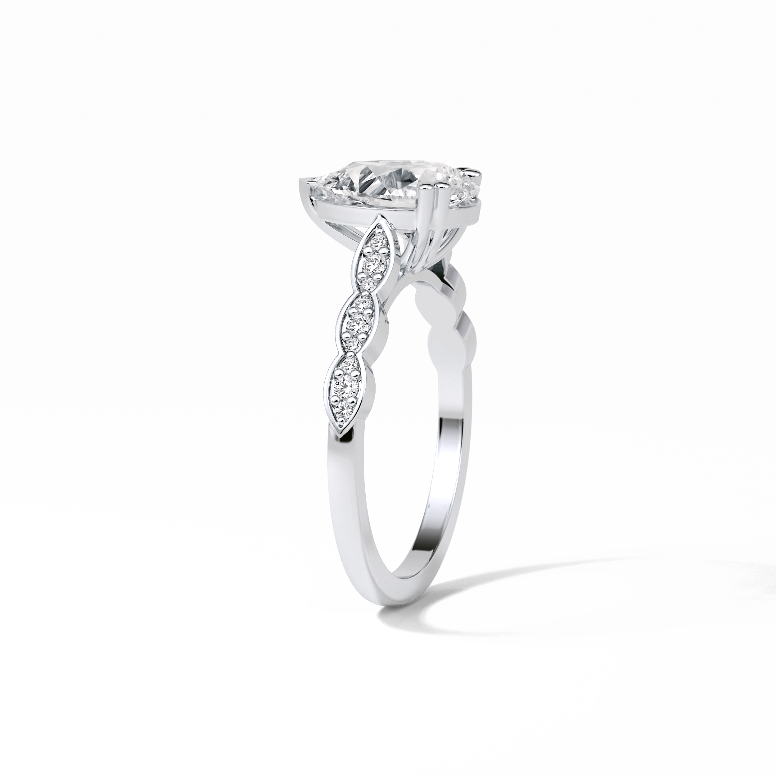 1.93 CT Pear Cut Pave Style Moissanite Engagement Ring 6