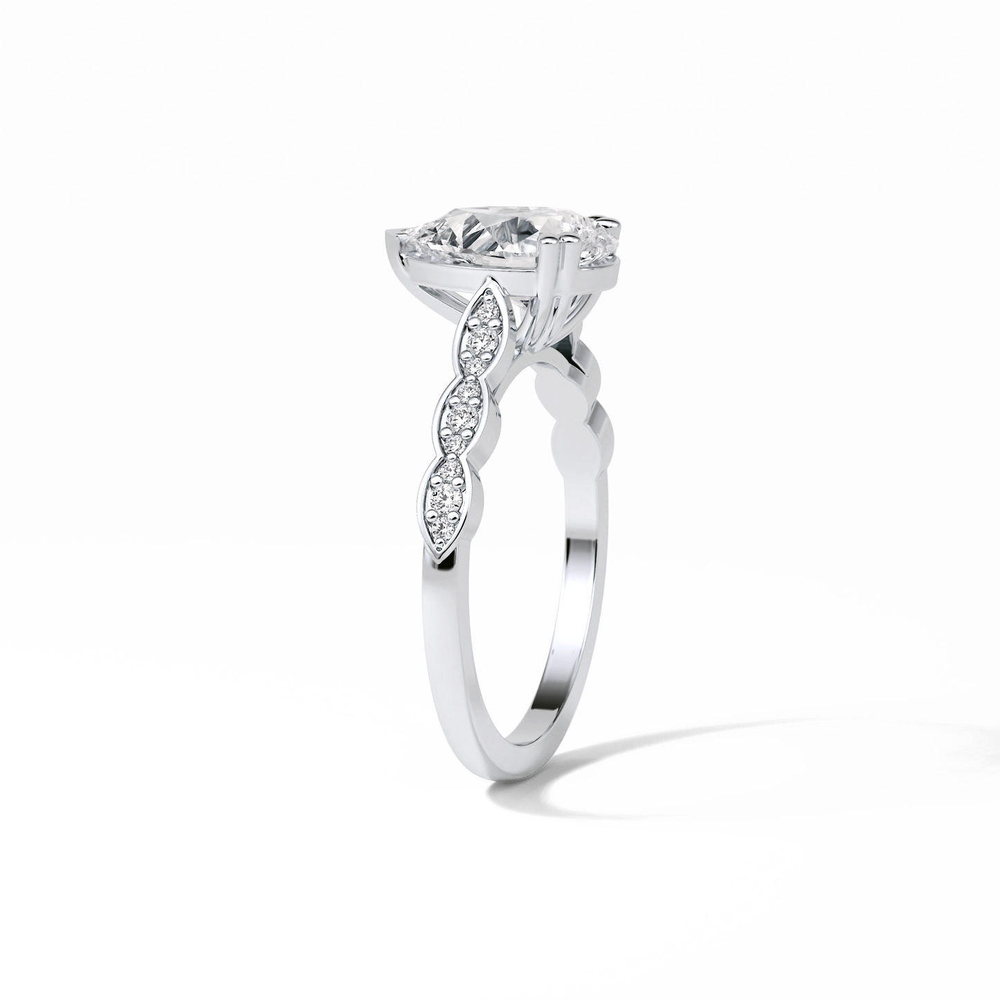 1.93 CT Pear Cut Pave Style Moissanite Engagement Ring
