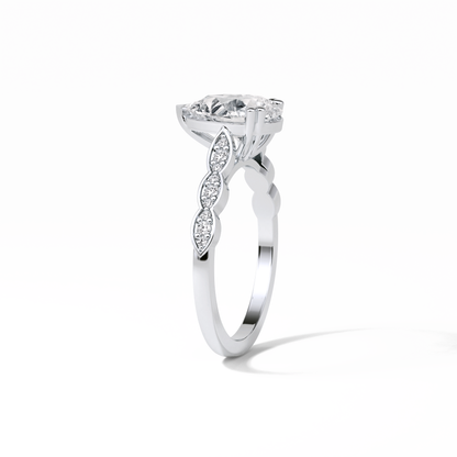 1.93 CT Pear Cut Pave Style Moissanite Engagement Ring