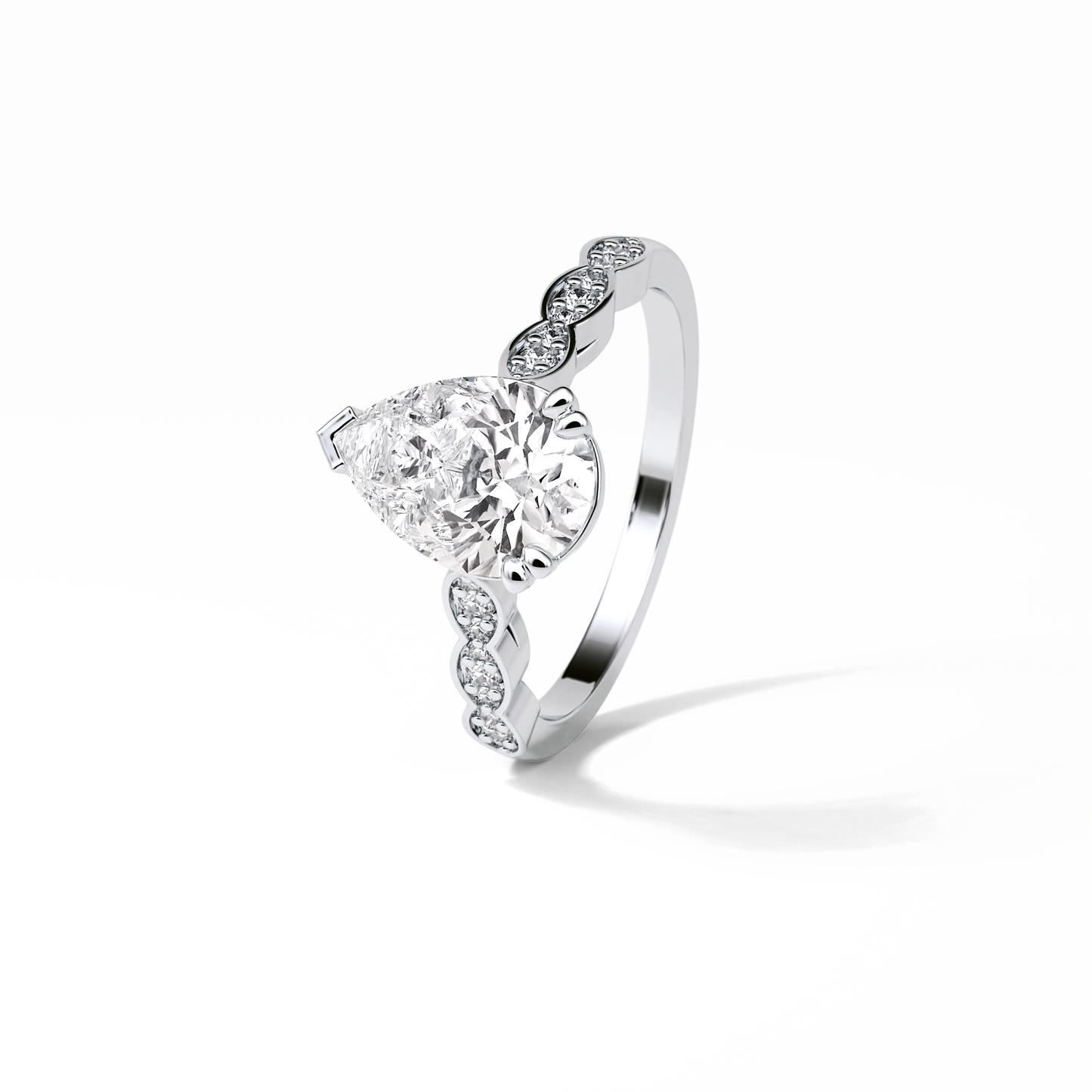 1.93 CT Pear Cut Pave Style Moissanite Engagement Ring