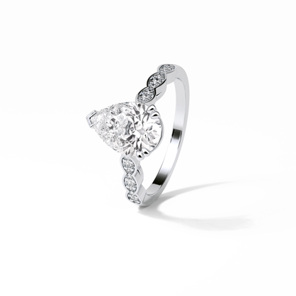 1.93 CT Pear Cut Pave Style Moissanite Engagement Ring