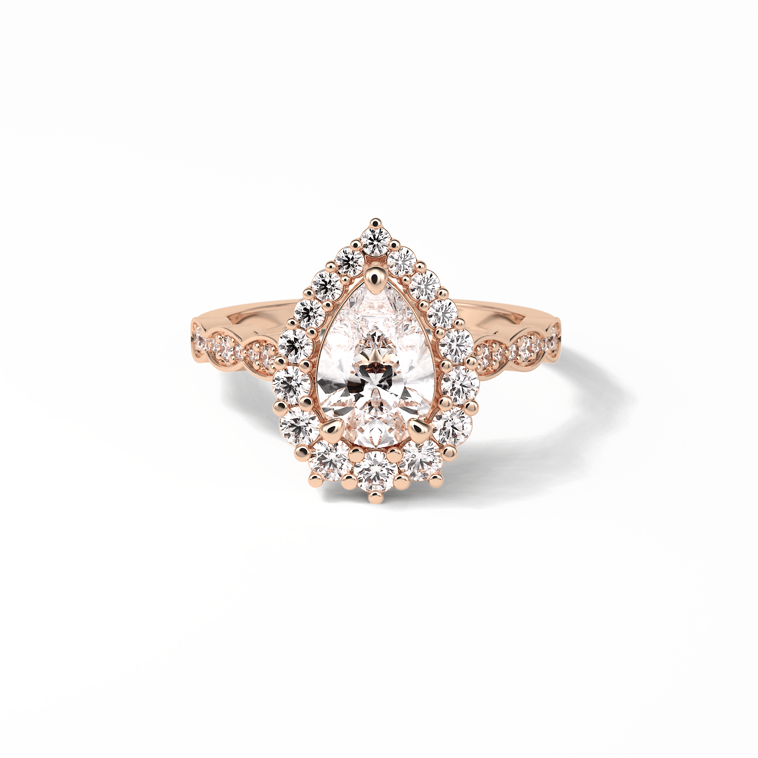 1.93 CT Pear Cut Pave & Halo Style Moissanite Engagement Ring 15