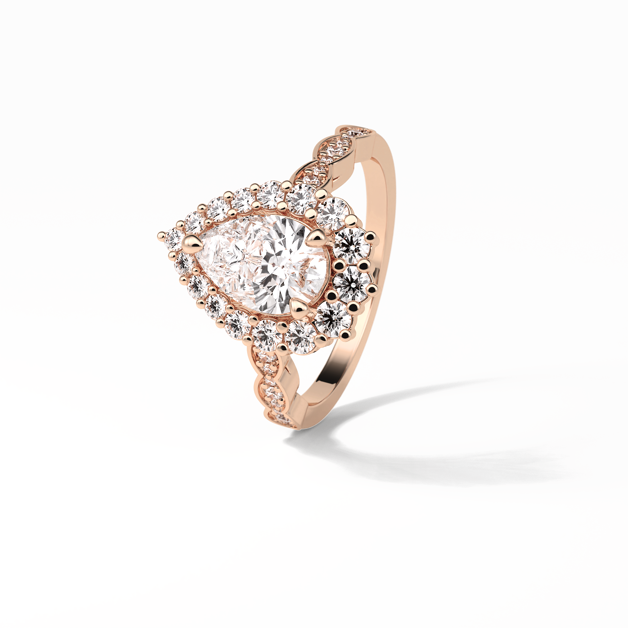 1.93 CT Pear Cut Pave & Halo Style Moissanite Engagement Ring 14