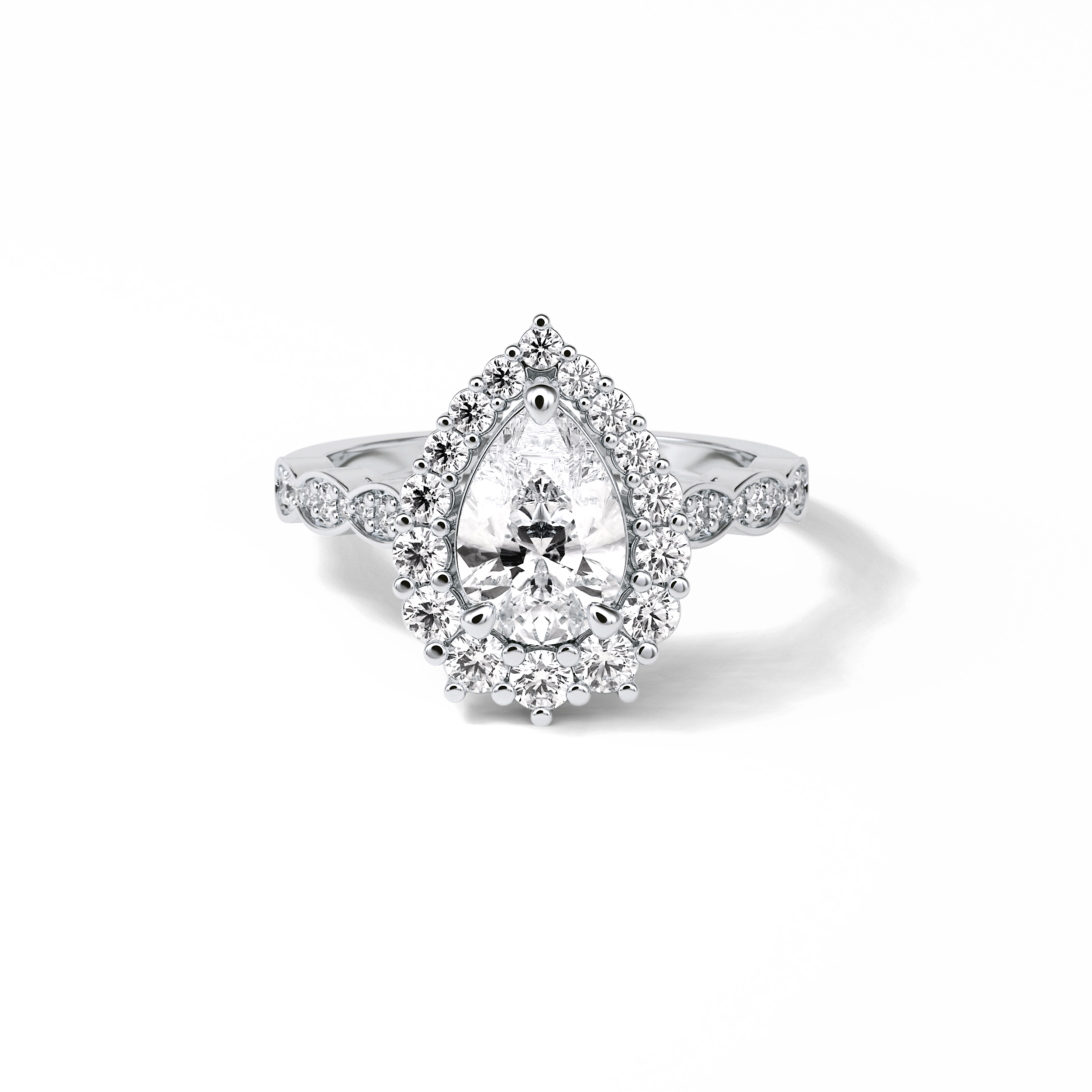 1.93 CT Pear Cut Pave & Halo Style Moissanite Engagement Ring 1