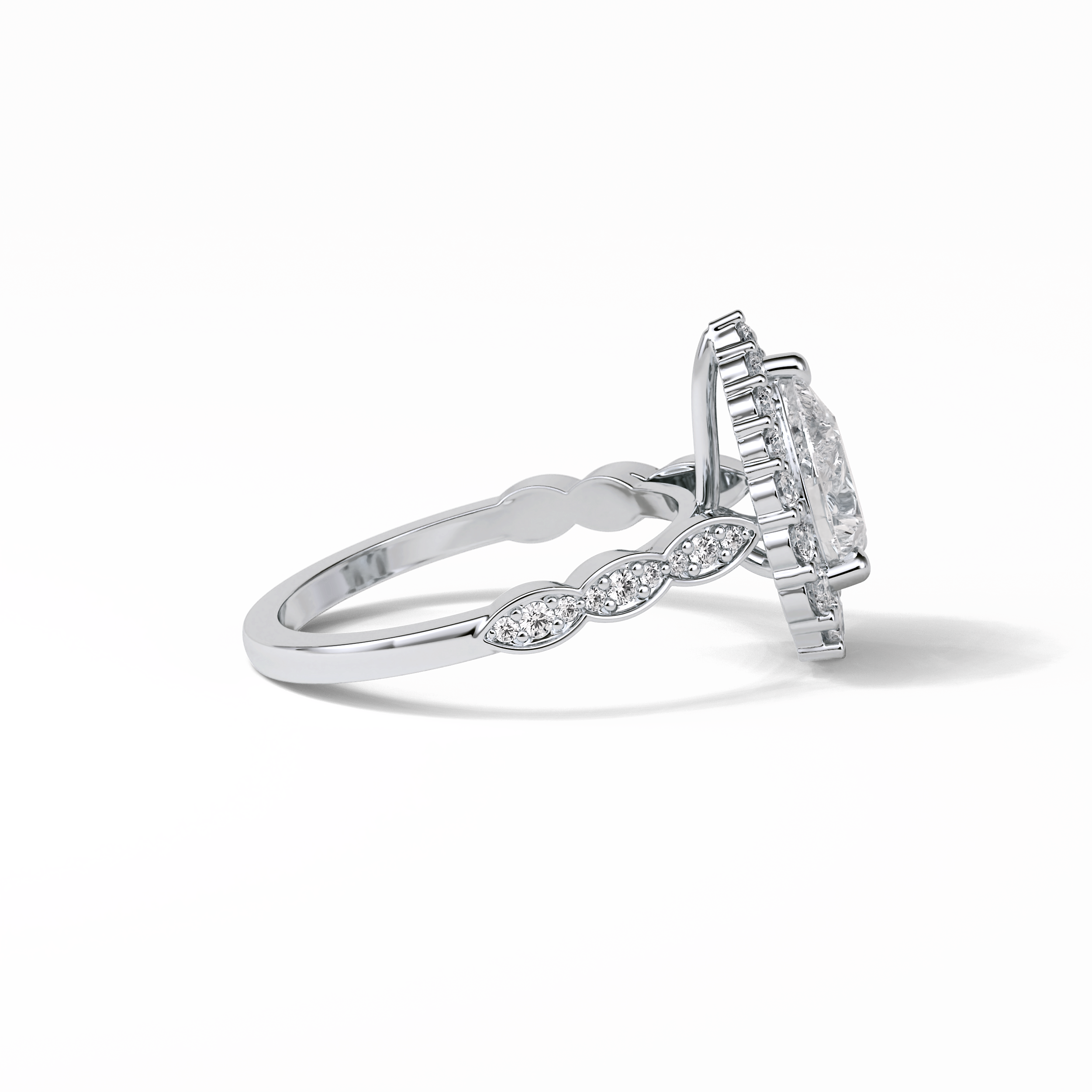 1.93 CT Pear Cut Pave & Halo Style Moissanite Engagement Ring 7