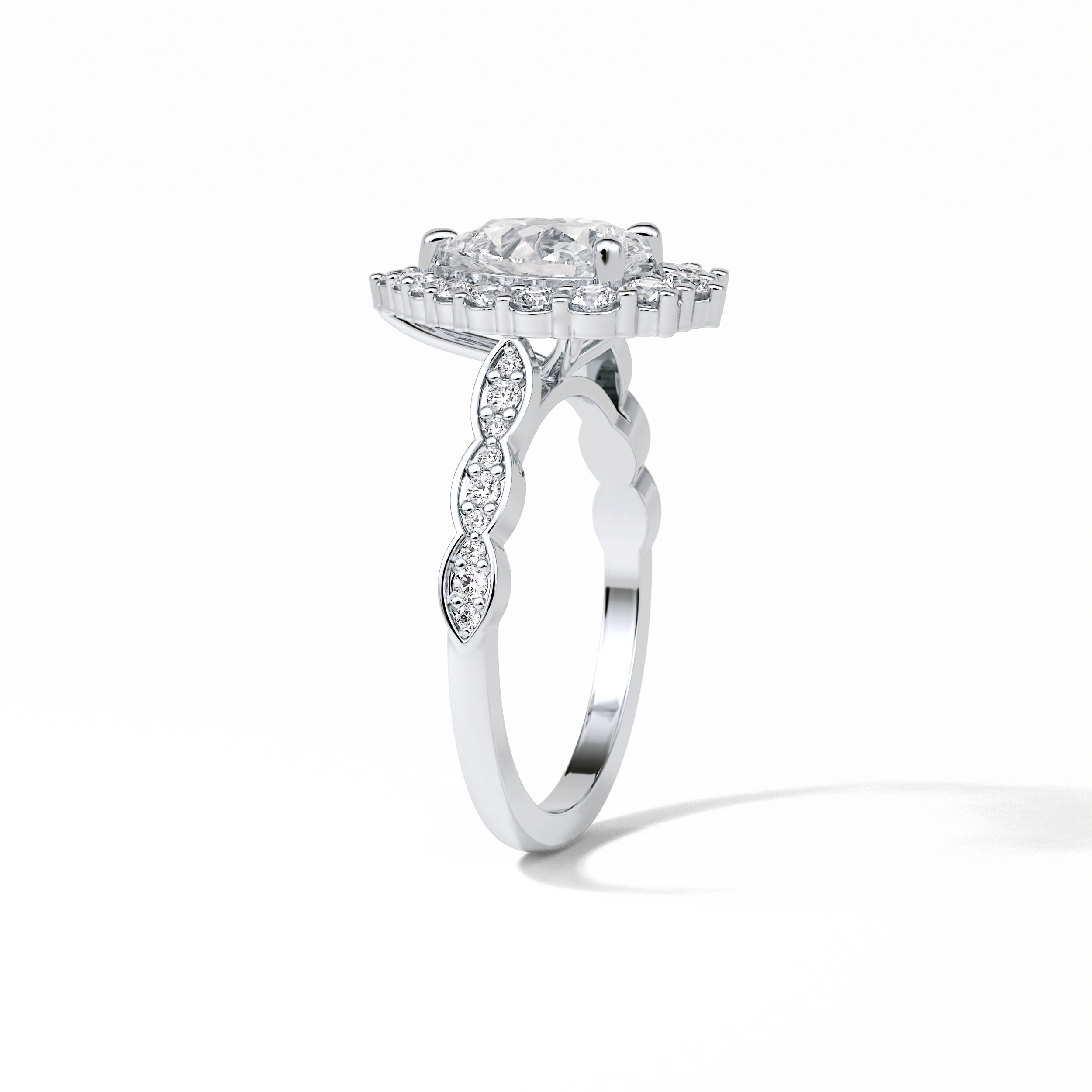 1.93 CT Pear Cut Pave & Halo Style Moissanite Engagement Ring 3