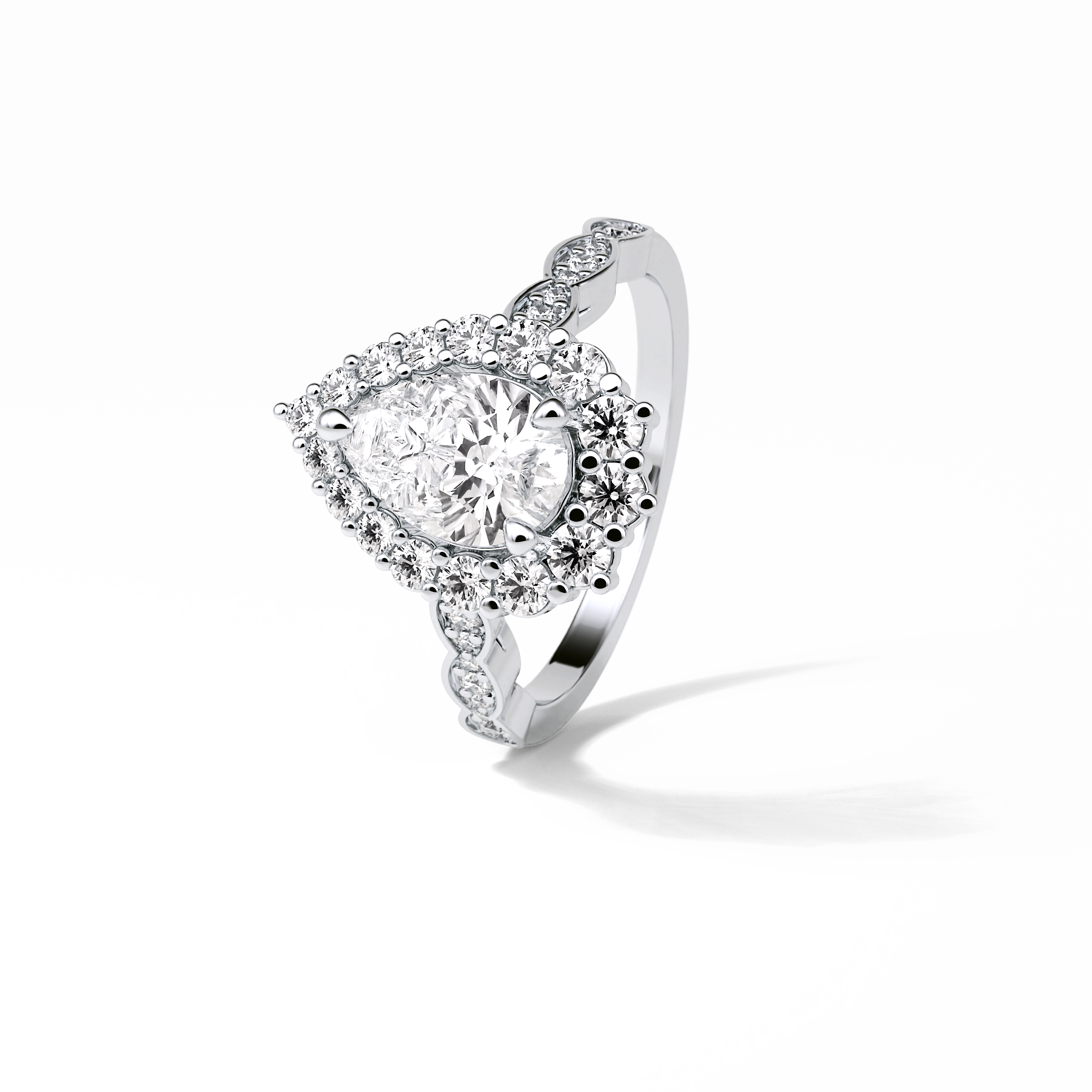 1.93 CT Pear Cut Pave & Halo Style Moissanite Engagement Ring 4