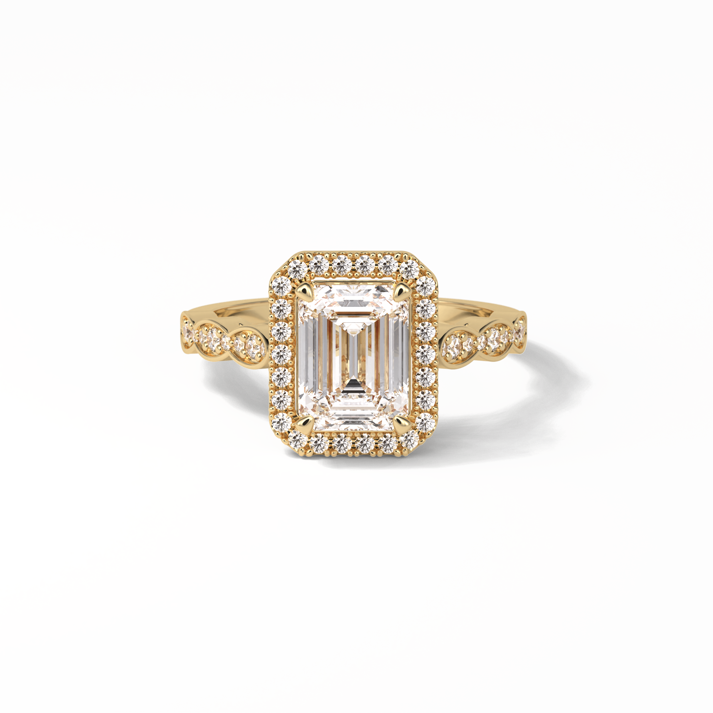 1.91 CT Emerald Cut Pave & Halo Style Moissanite Engagement Ring 15