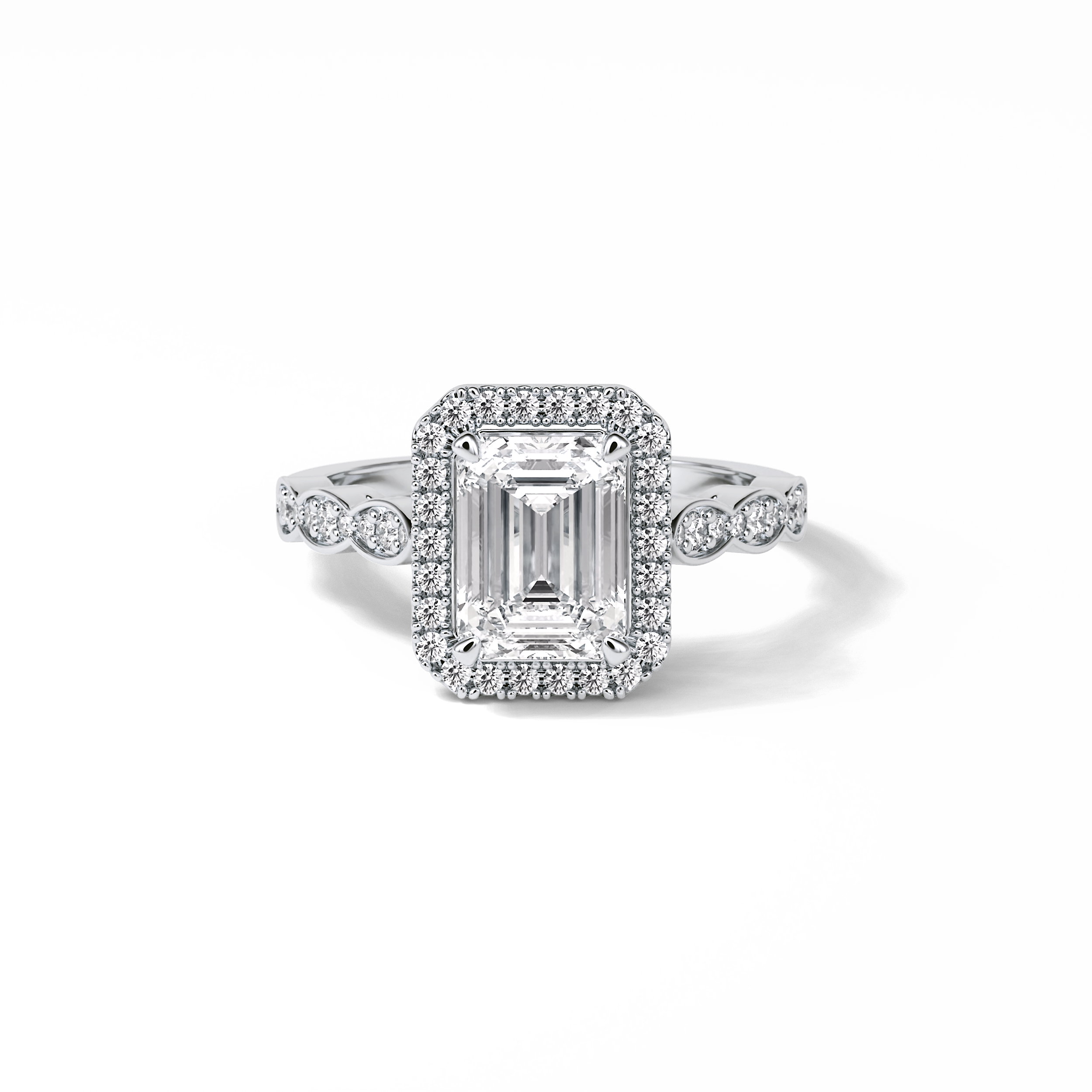 1.91 CT Emerald Cut Pave & Halo Style Moissanite Engagement Ring 1