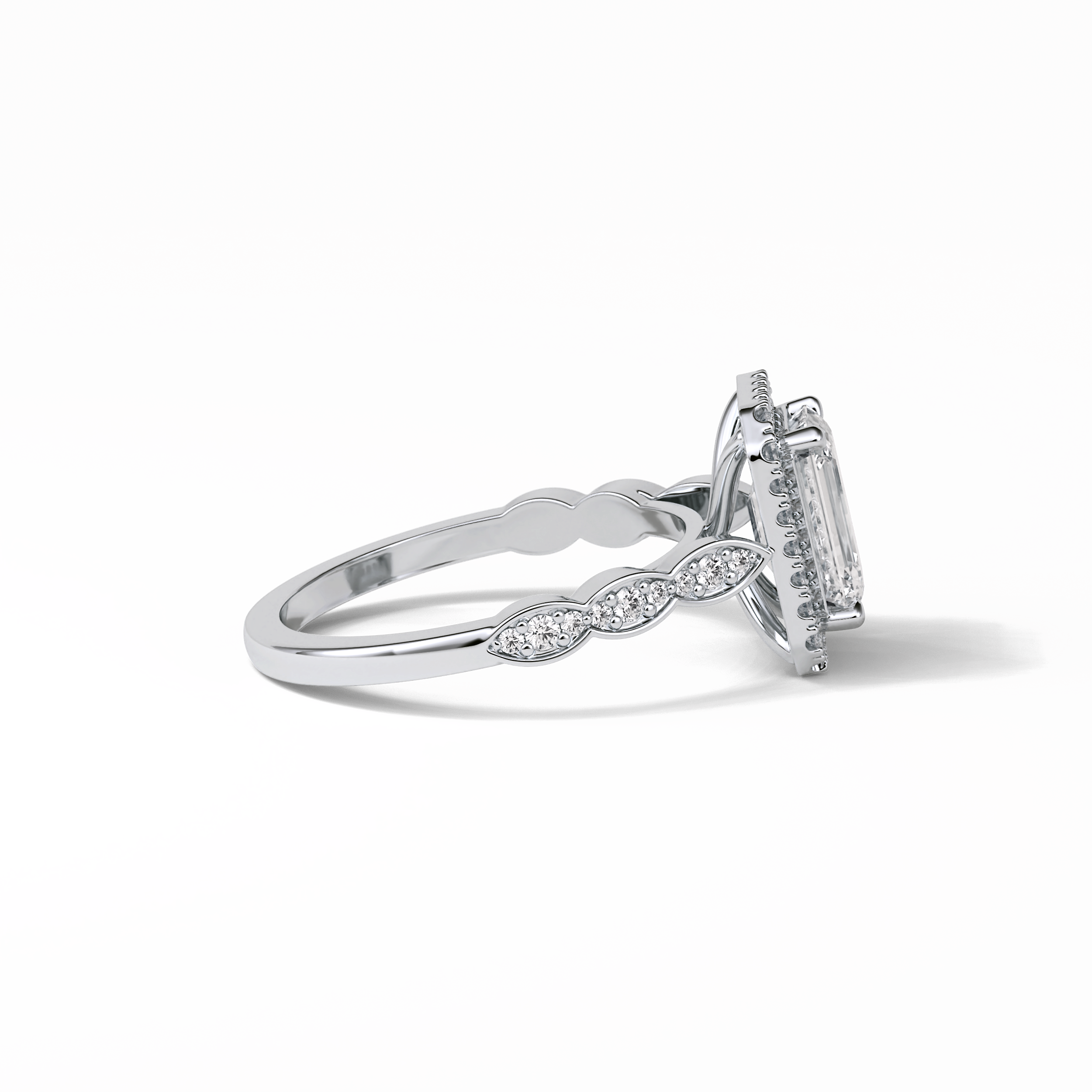1.91 CT Emerald Cut Pave & Halo Style Moissanite Engagement Ring 5