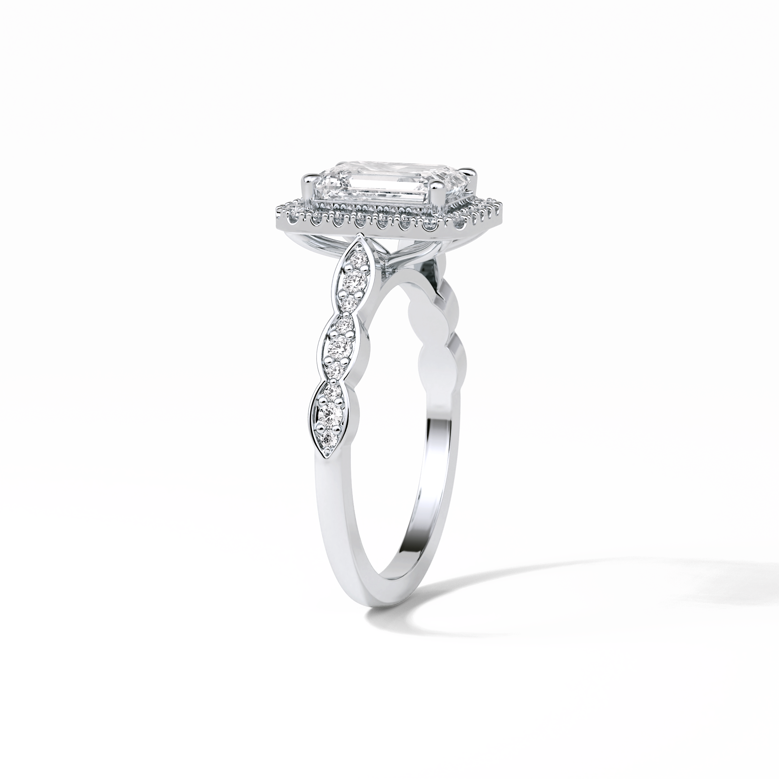 1.91 CT Emerald Cut Pave & Halo Style Moissanite Engagement Ring 7