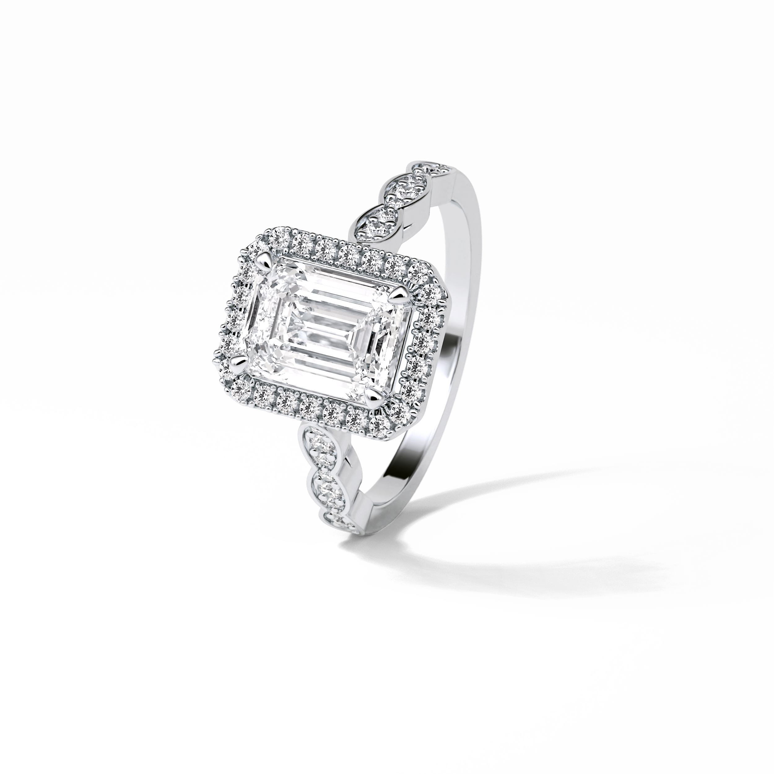 1.91 CT Emerald Cut Pave & Halo Style Moissanite Engagement Ring 2