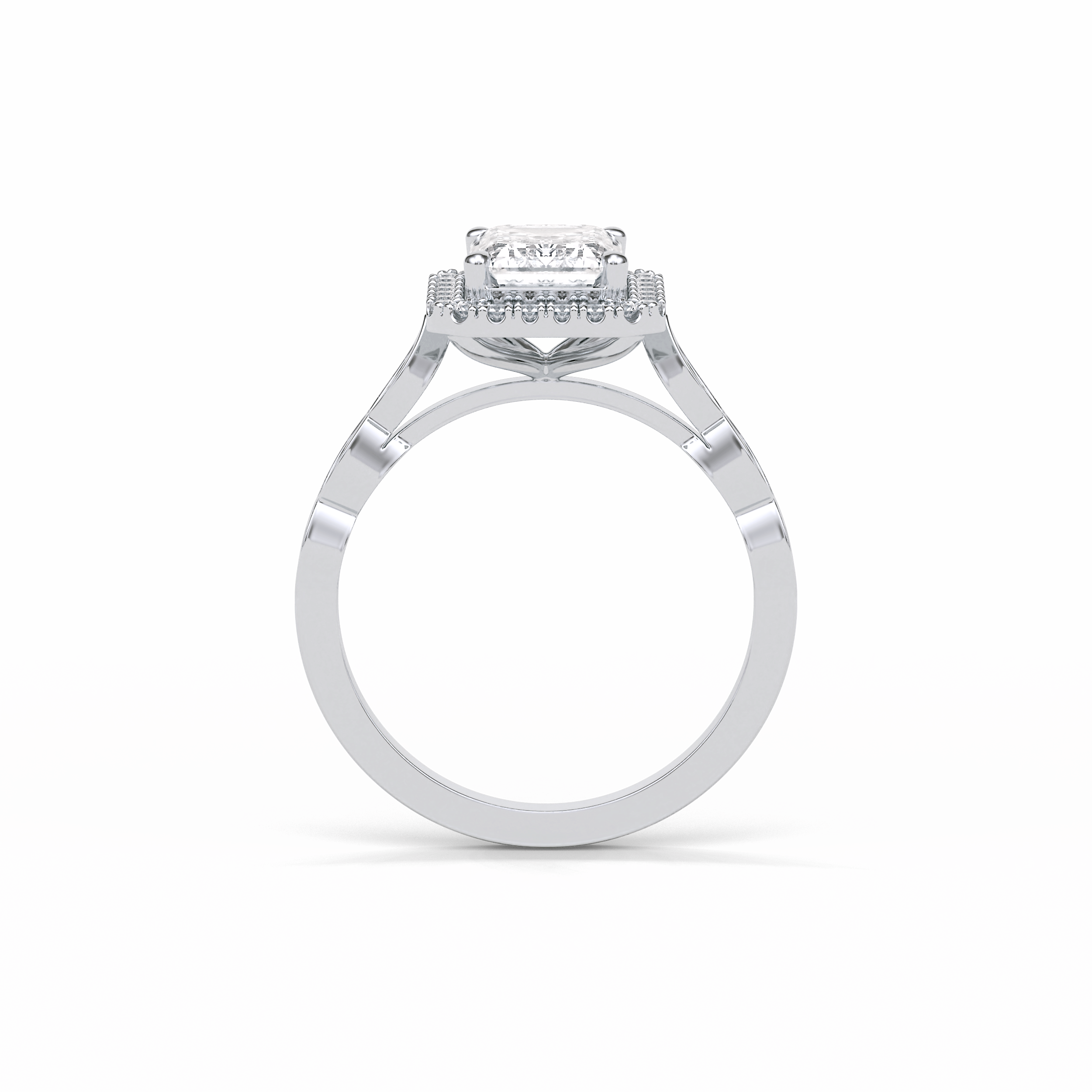1.91 CT Emerald Cut Pave & Halo Style Moissanite Engagement Ring 3