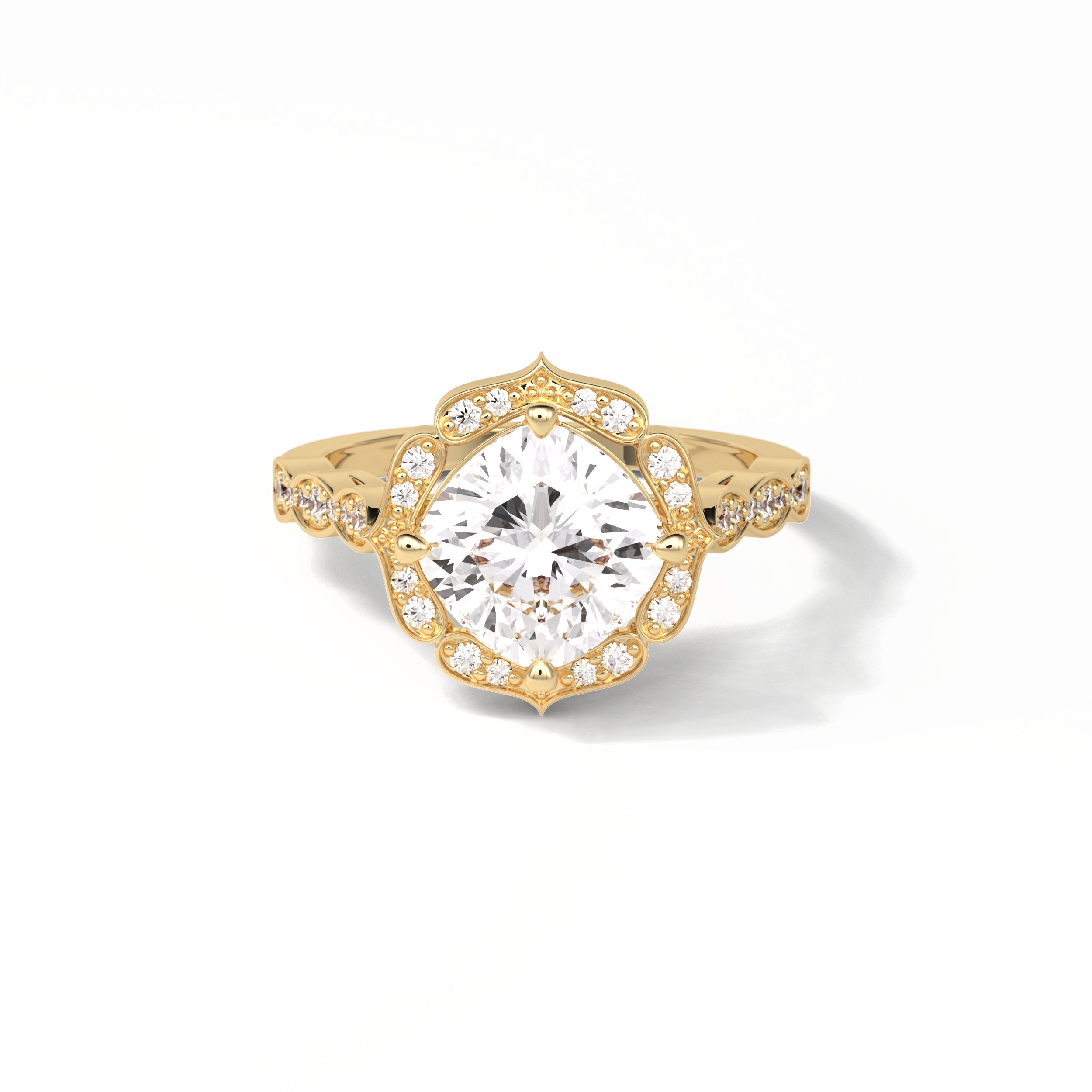 2.10 CT Cushion Cut Pave & Halo Style Moissanite Engagement Ring 8
