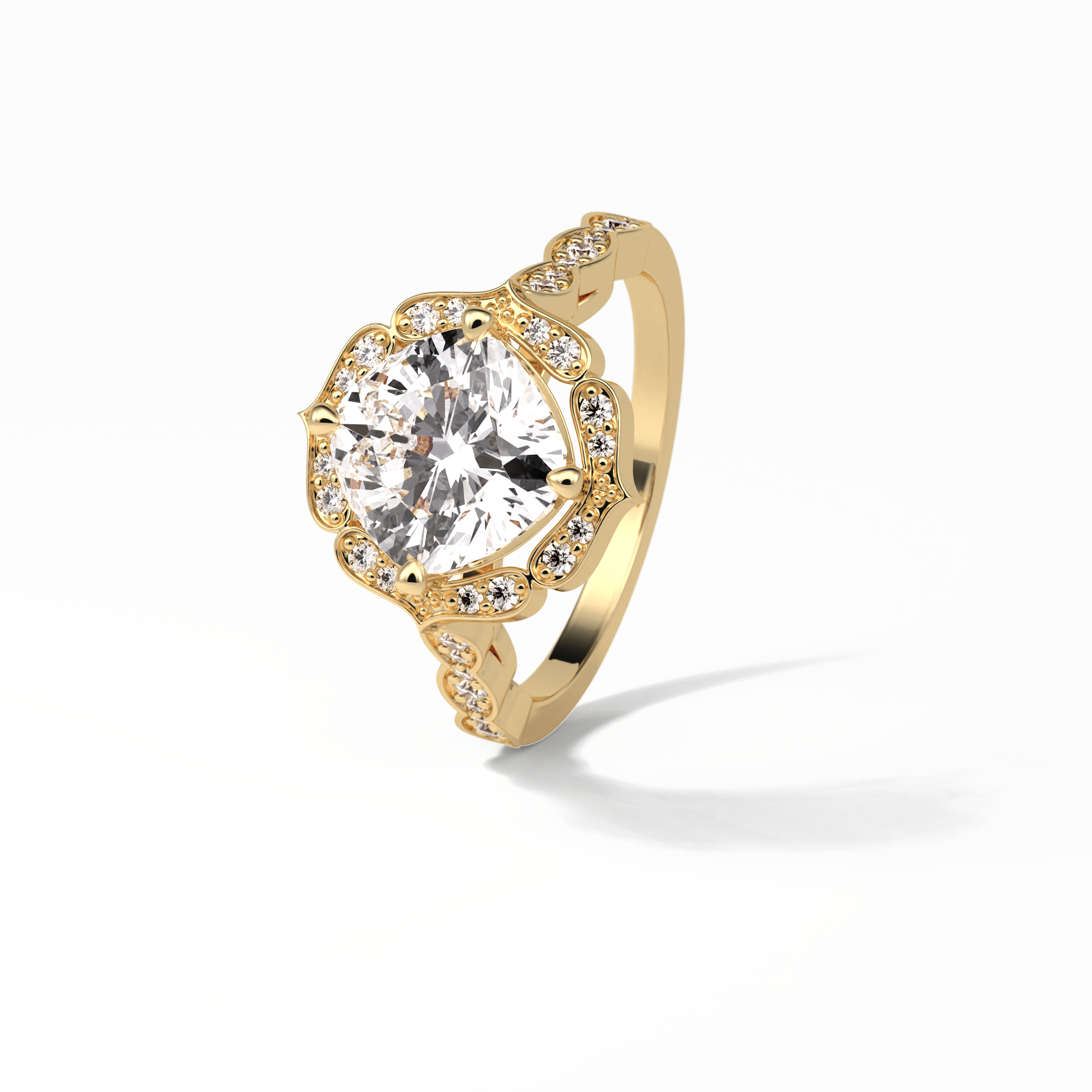 2.10 CT Cushion Cut Pave & Halo Style Moissanite Engagement Ring 18