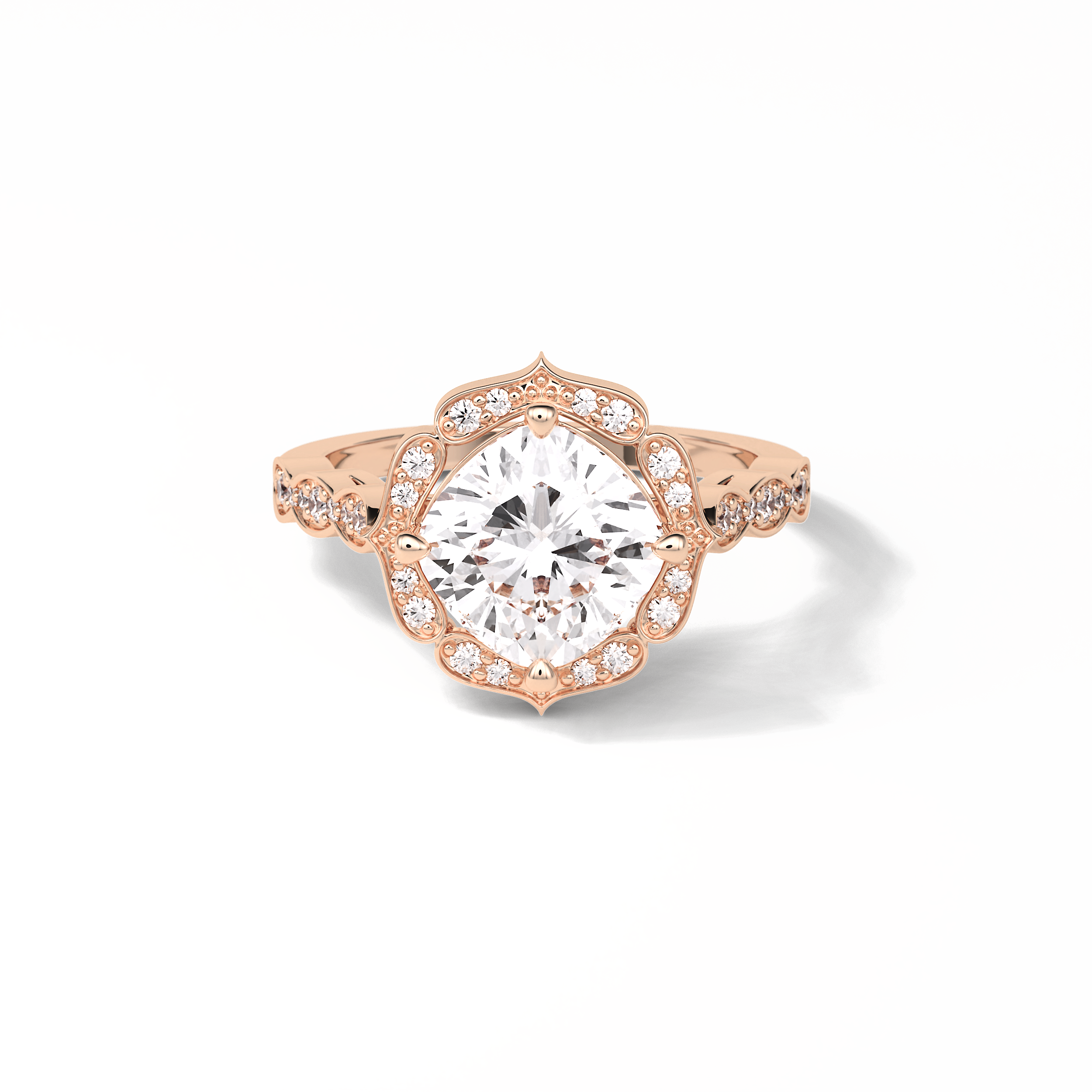 2.10 CT Cushion Cut Pave & Halo Style Moissanite Engagement Ring 15