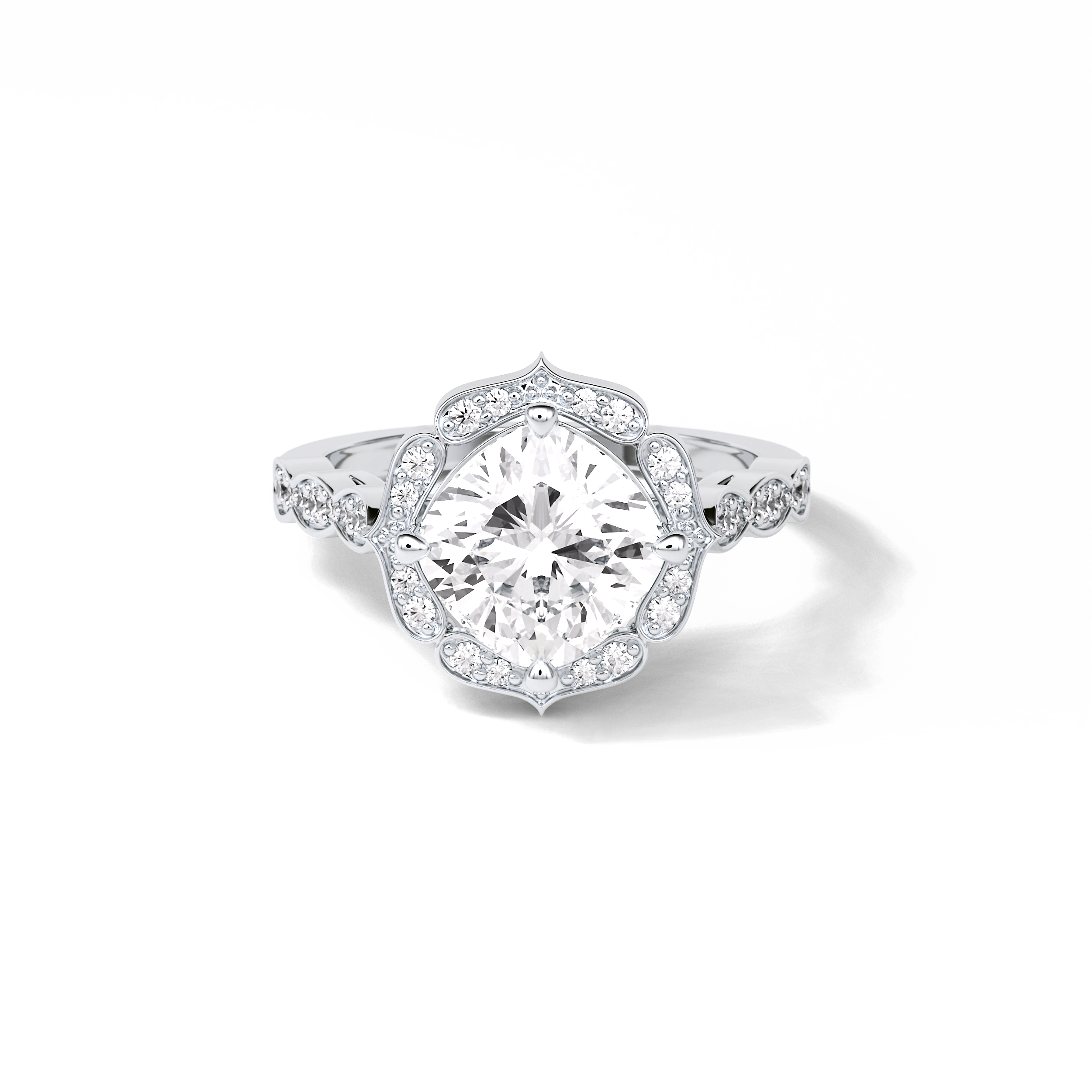 2.10 CT Cushion Cut Pave & Halo Style Moissanite Engagement Ring 1