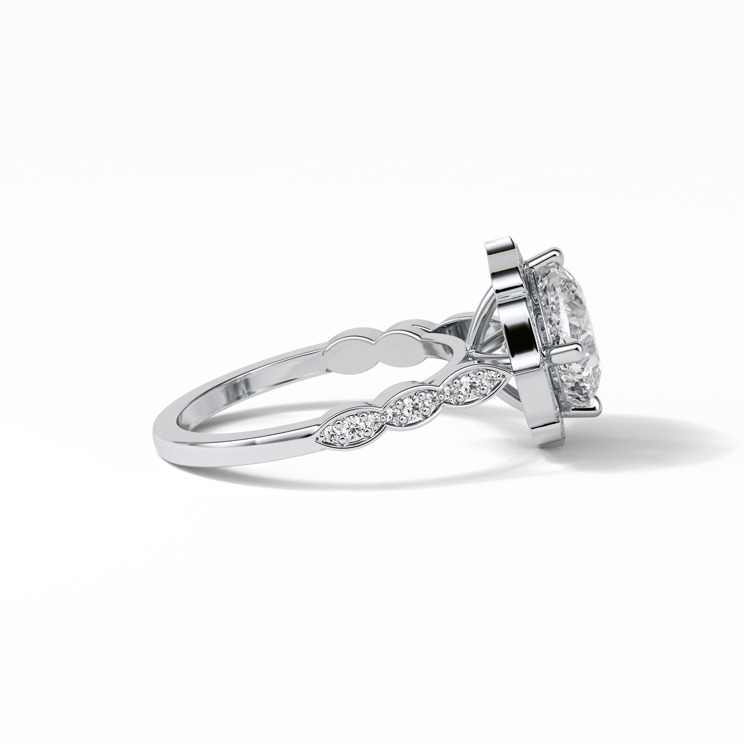 2.10 CT Cushion Cut Pave & Halo Style Moissanite Engagement Ring 6