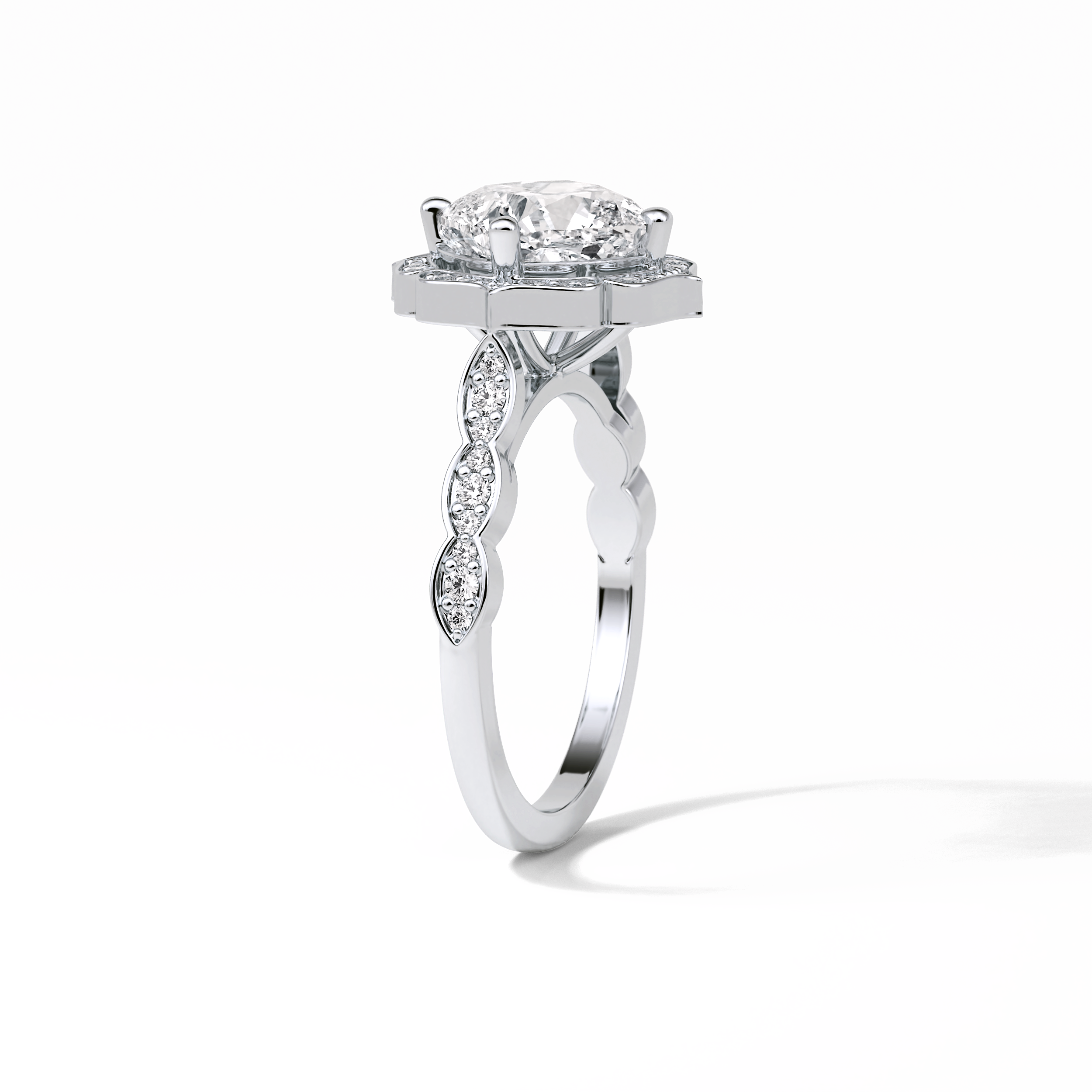 2.10 CT Cushion Cut Pave & Halo Style Moissanite Engagement Ring 2