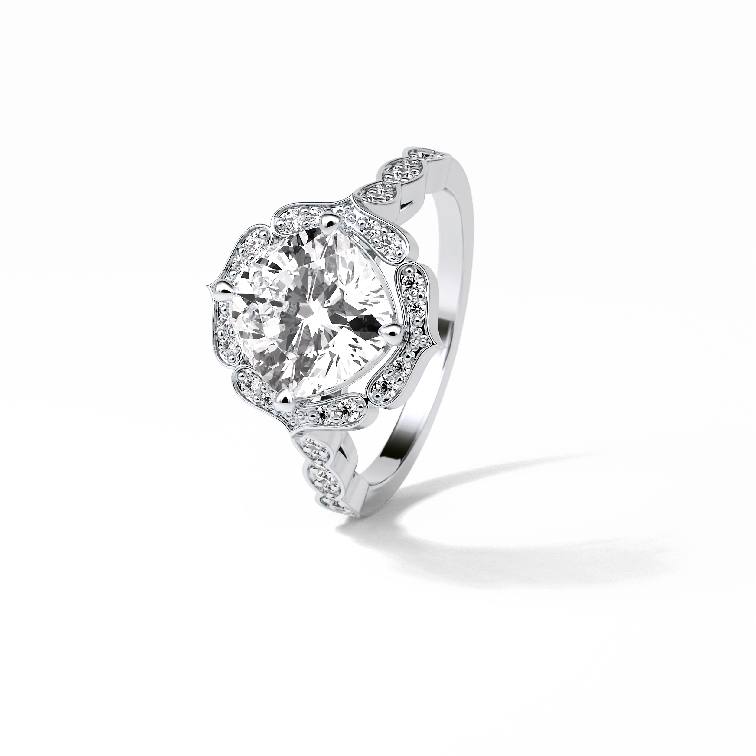 2.10 CT Cushion Cut Pave & Halo Style Moissanite Engagement Ring 5