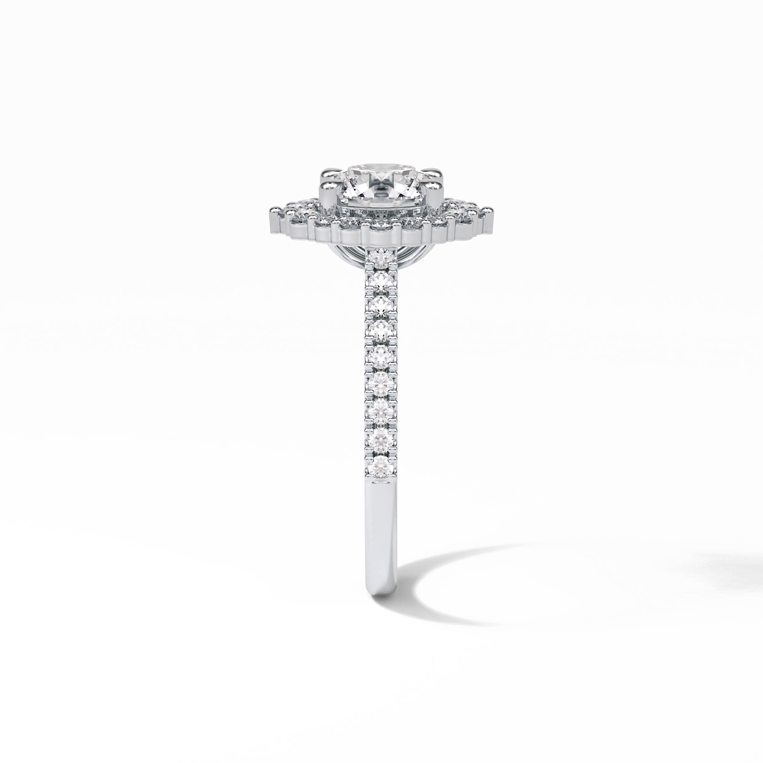 1.25 CT Round Cut Pave & Halo Style Moissanite Engagement Ring 4