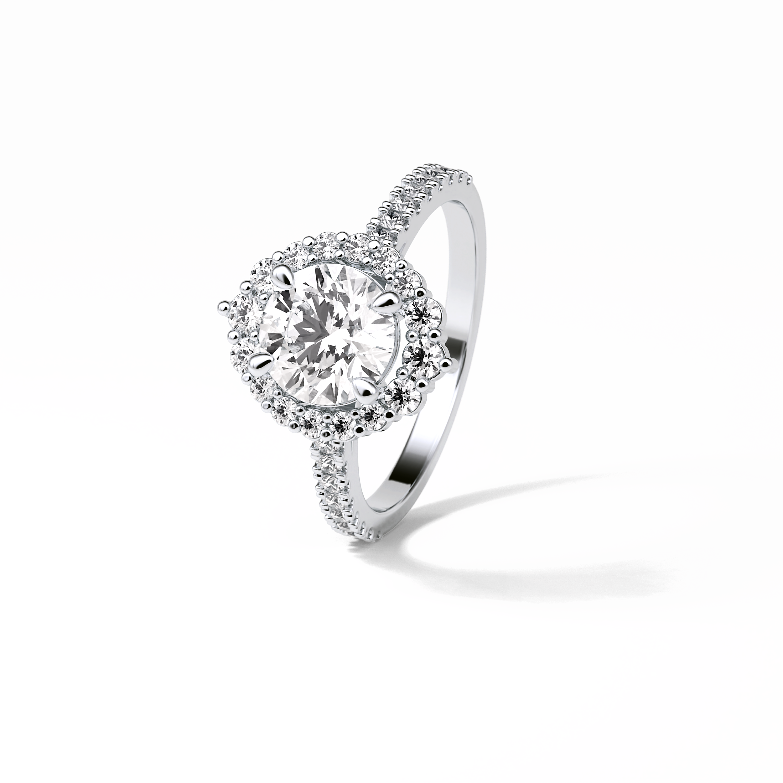 1.25 CT Round Cut Pave & Halo Style Moissanite Engagement Ring 6