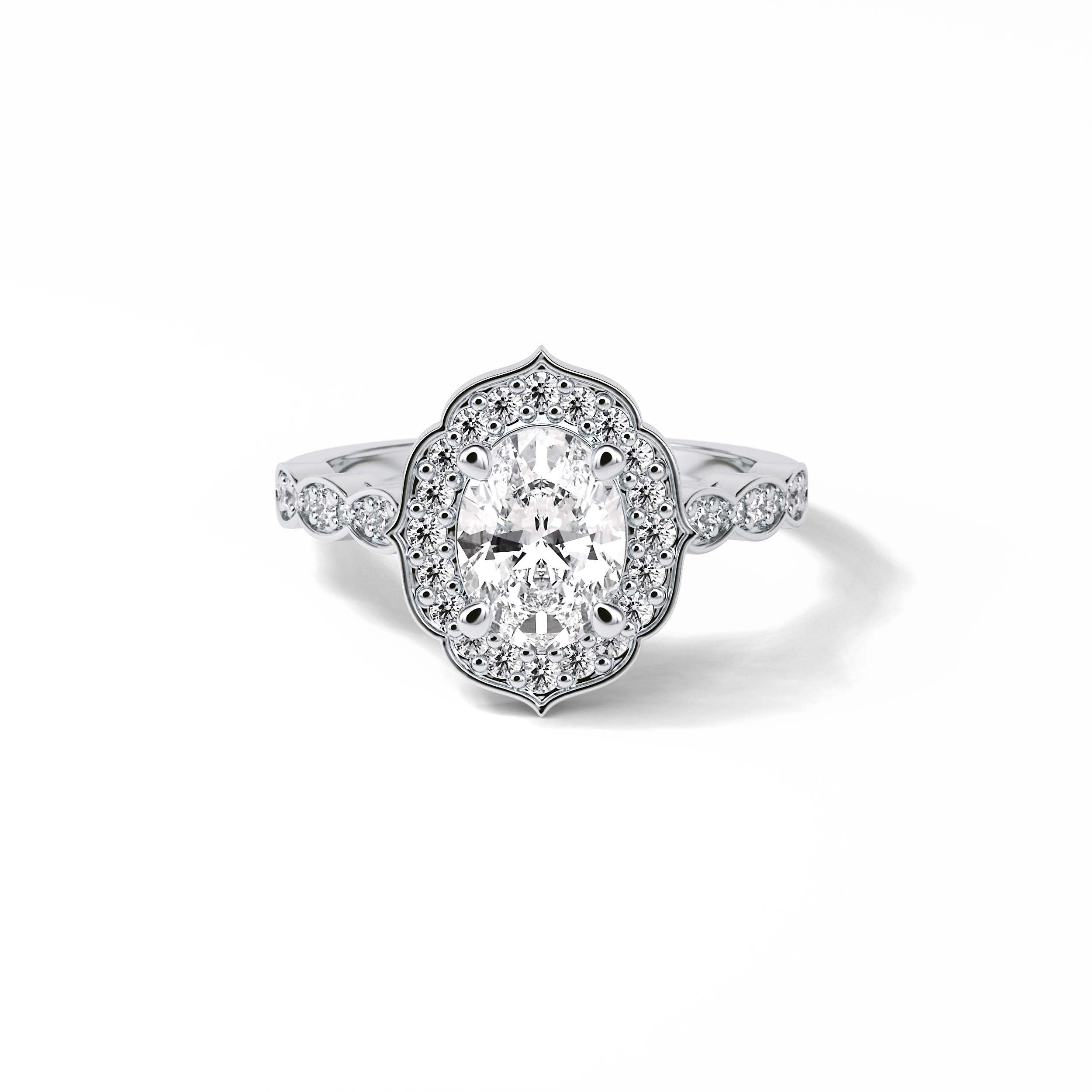 1.31 CT Oval Cut Pave & Halo Style Moissanite Engagement Ring 1