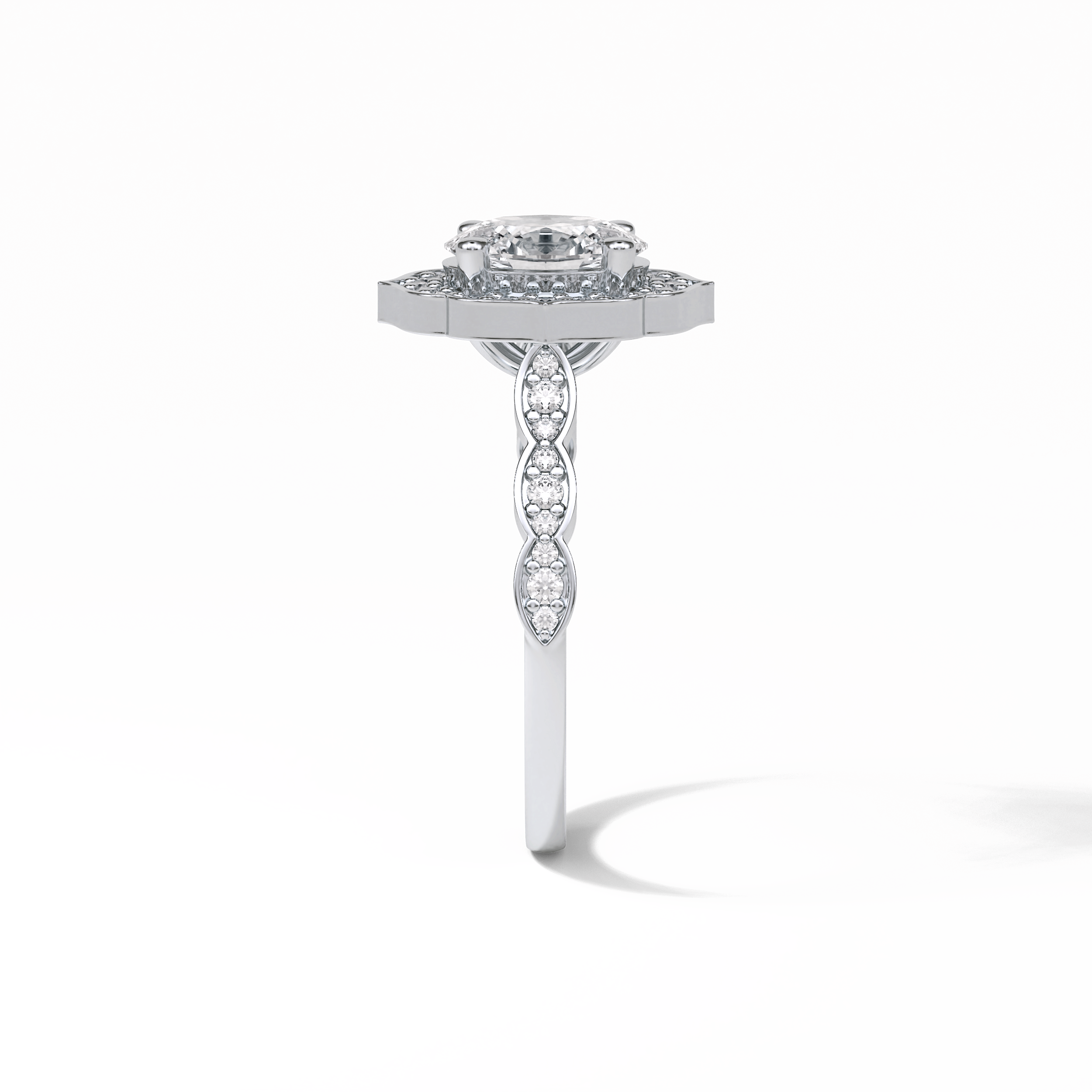 1.31 CT Oval Cut Pave & Halo Style Moissanite Engagement Ring 5