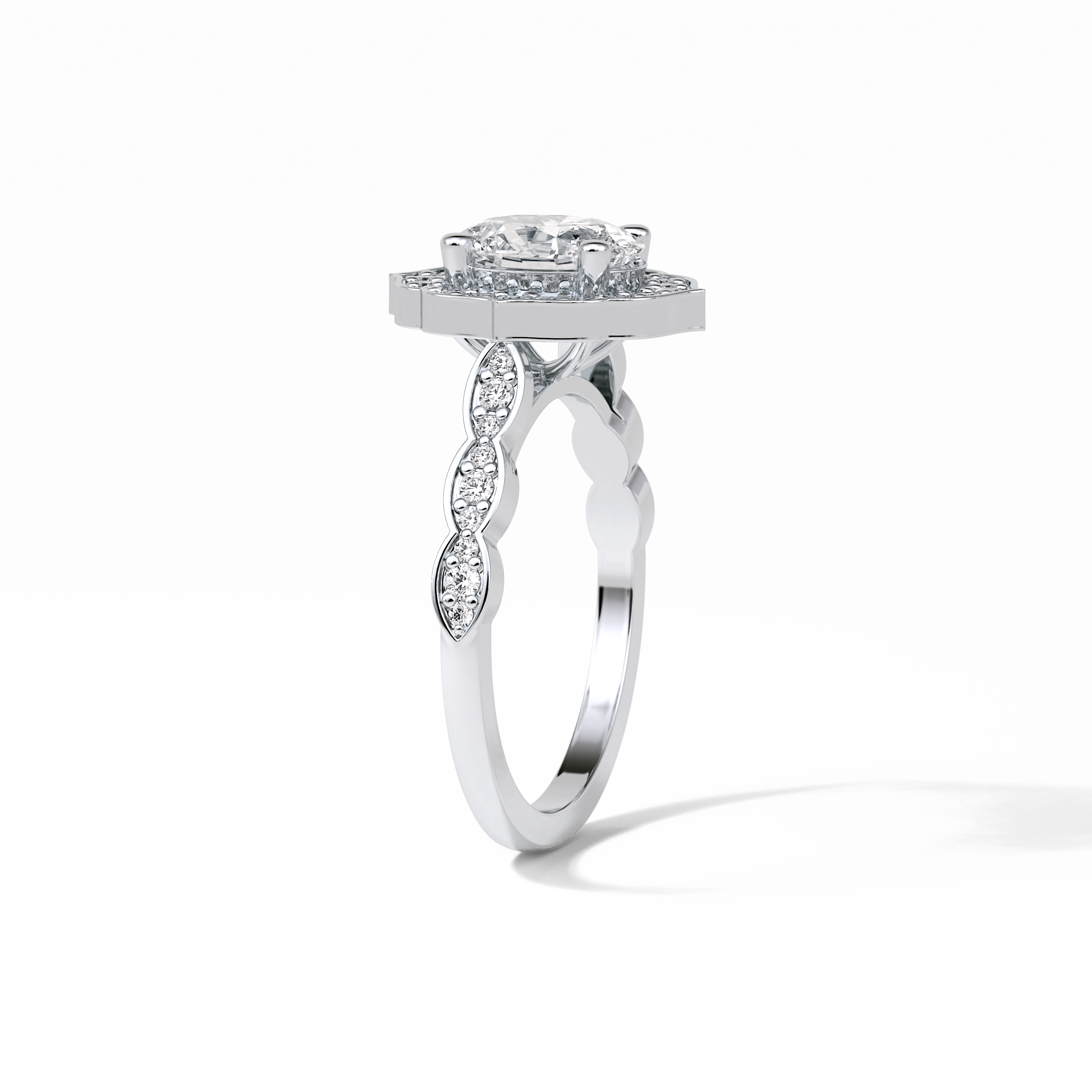 1.31 CT Oval Cut Pave & Halo Style Moissanite Engagement Ring 2