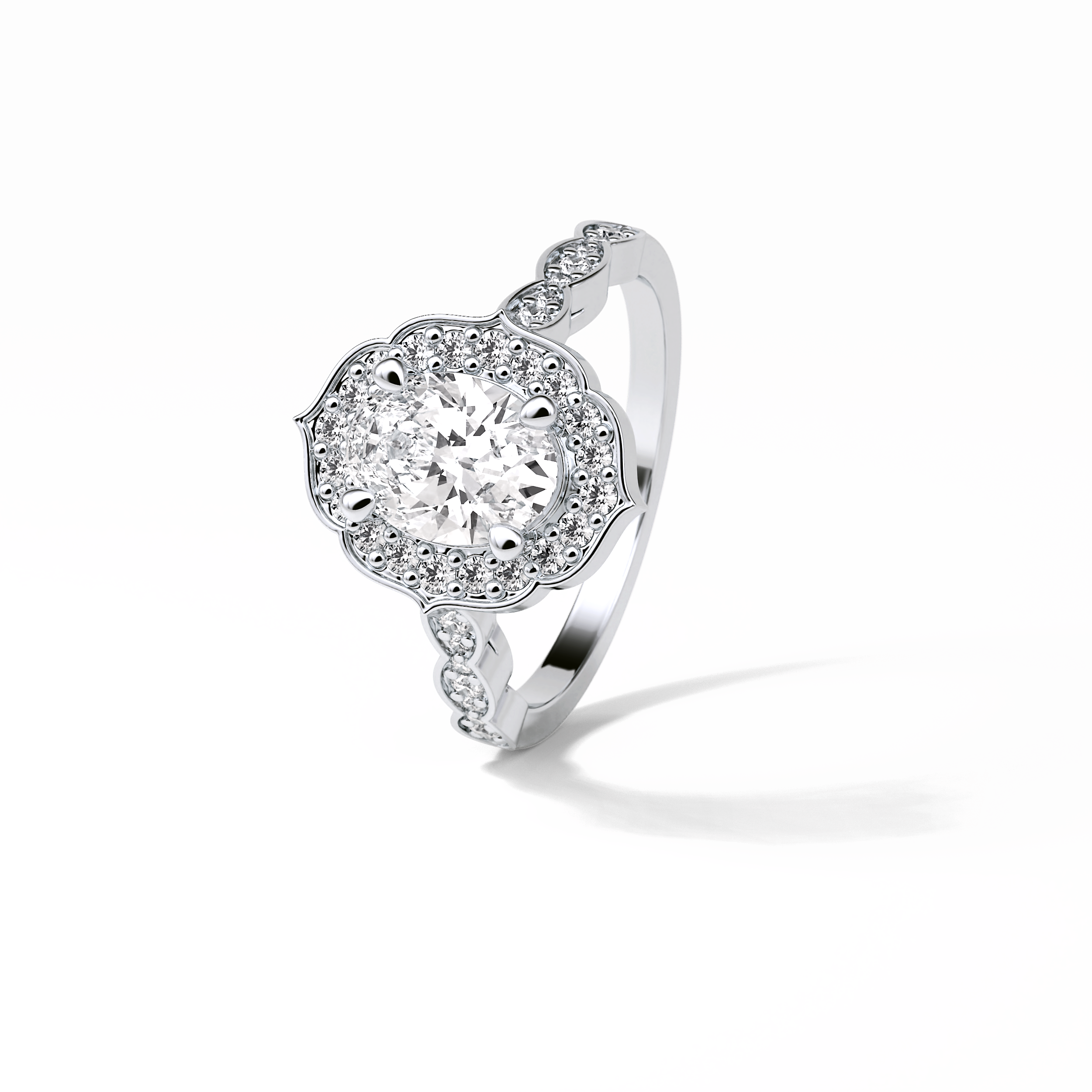 1.31 CT Oval Cut Pave & Halo Style Moissanite Engagement Ring 3