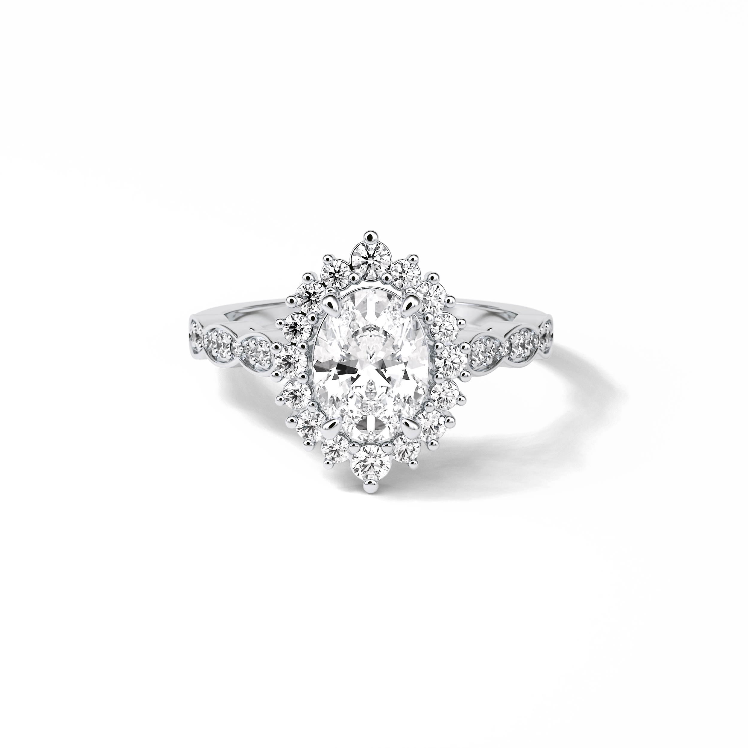 1.33 CT Oval Cut Pave & Cluster Style Moissanite Engagement Ring 1