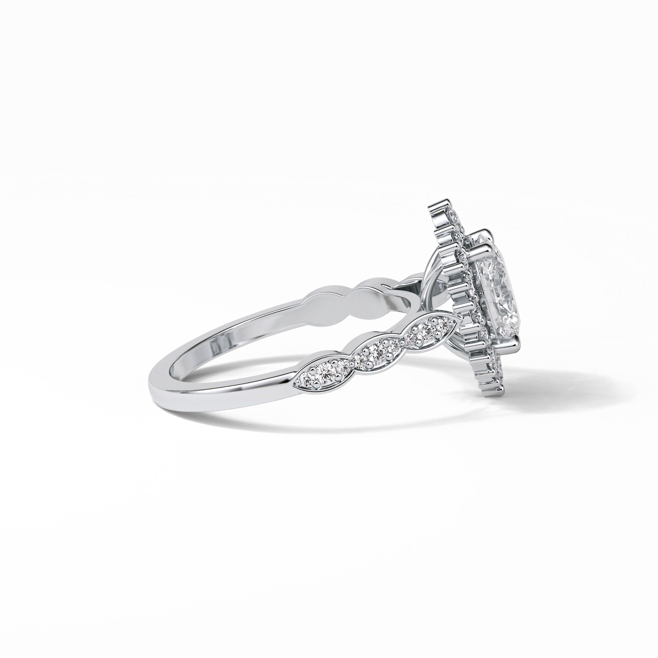 1.33 CT Oval Cut Pave & Cluster Style Moissanite Engagement Ring 2