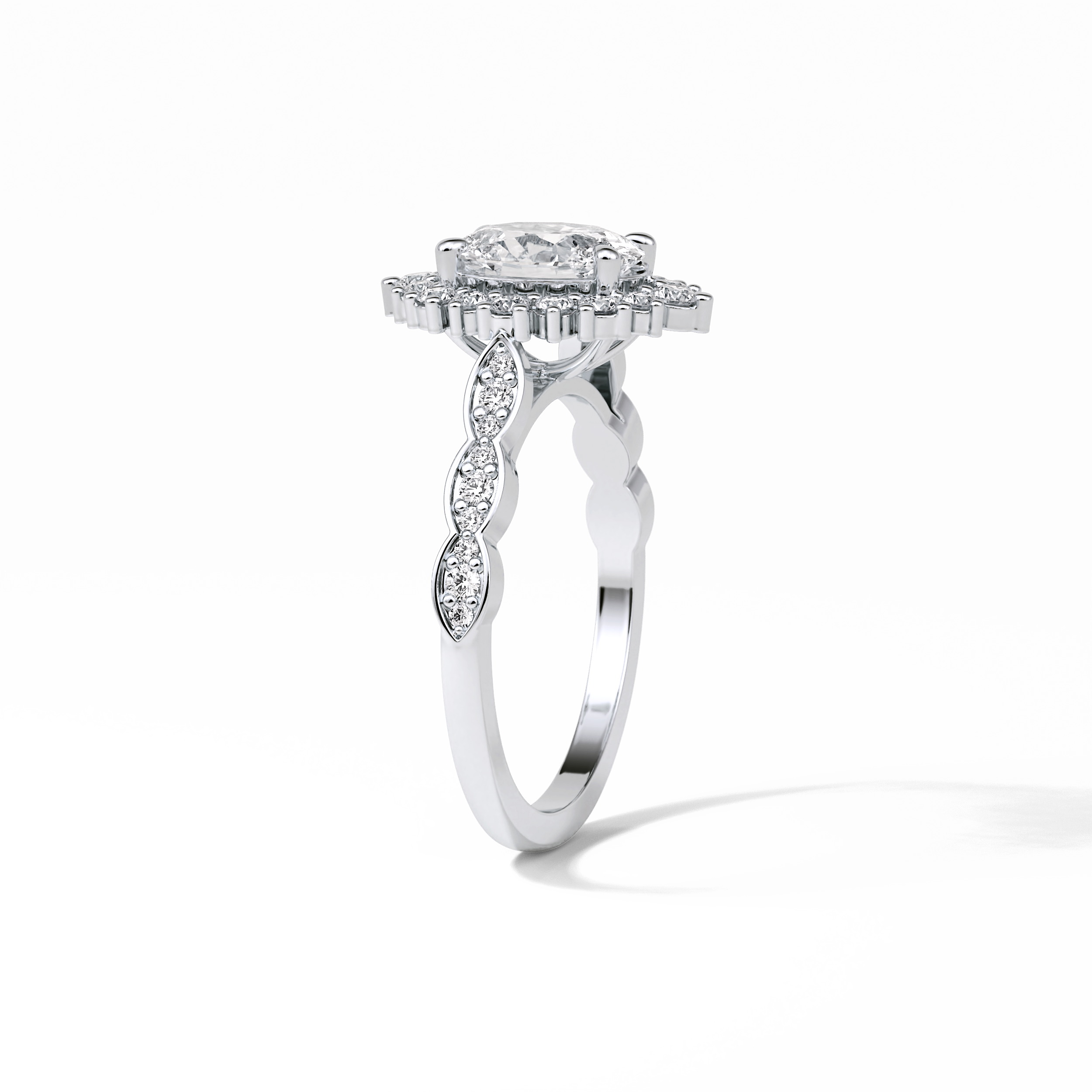 1.33 CT Oval Cut Pave & Cluster Style Moissanite Engagement Ring 4