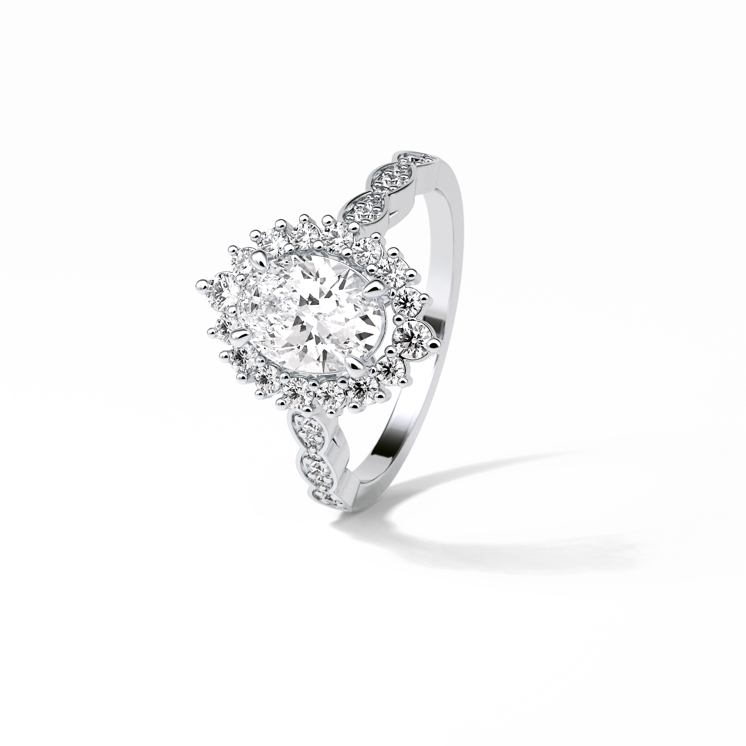 1.33 CT Oval Cut Pave & Cluster Style Moissanite Engagement Ring 5