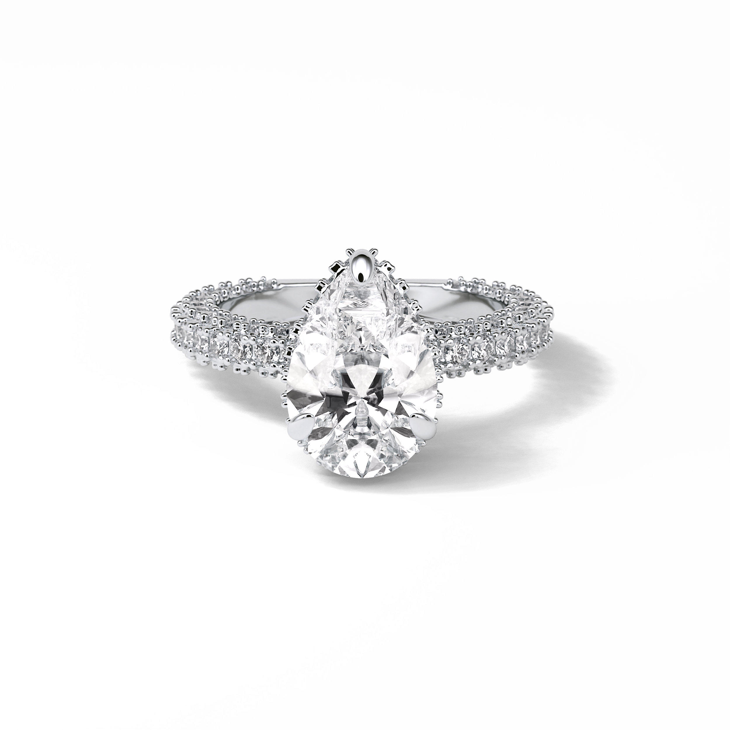 3.09 CT Pear Cut Hidden Halo & Pave Style Moissanite Engagement Ring 1
