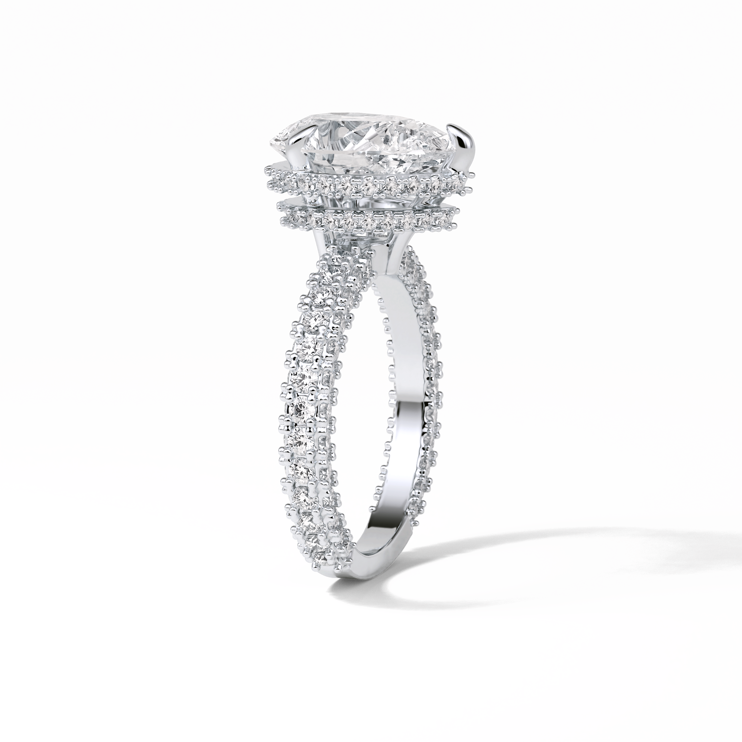3.09 CT Pear Cut Hidden Halo & Pave Style Moissanite Engagement Ring 2