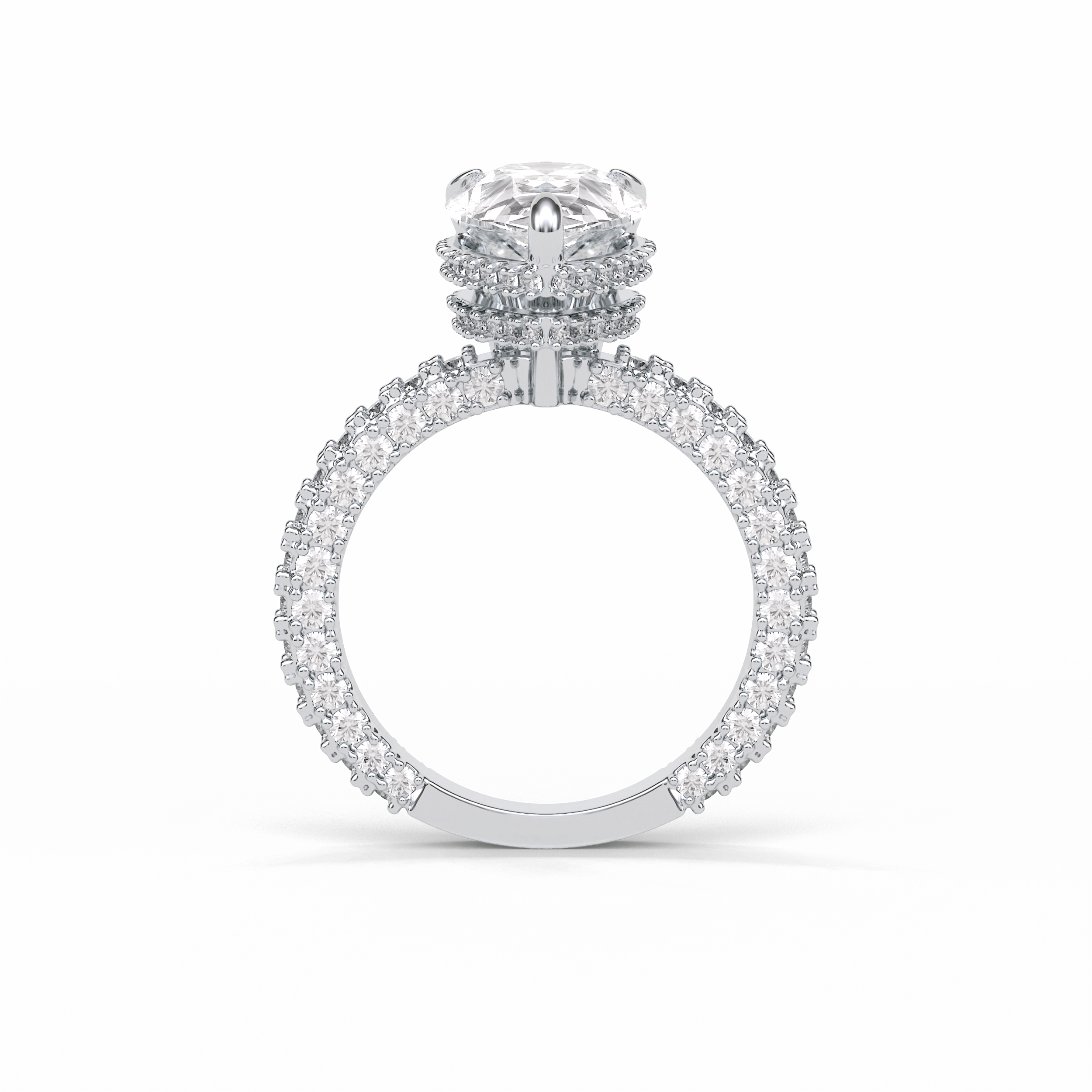 3.09 CT Pear Cut Hidden Halo & Pave Style Moissanite Engagement Ring 5