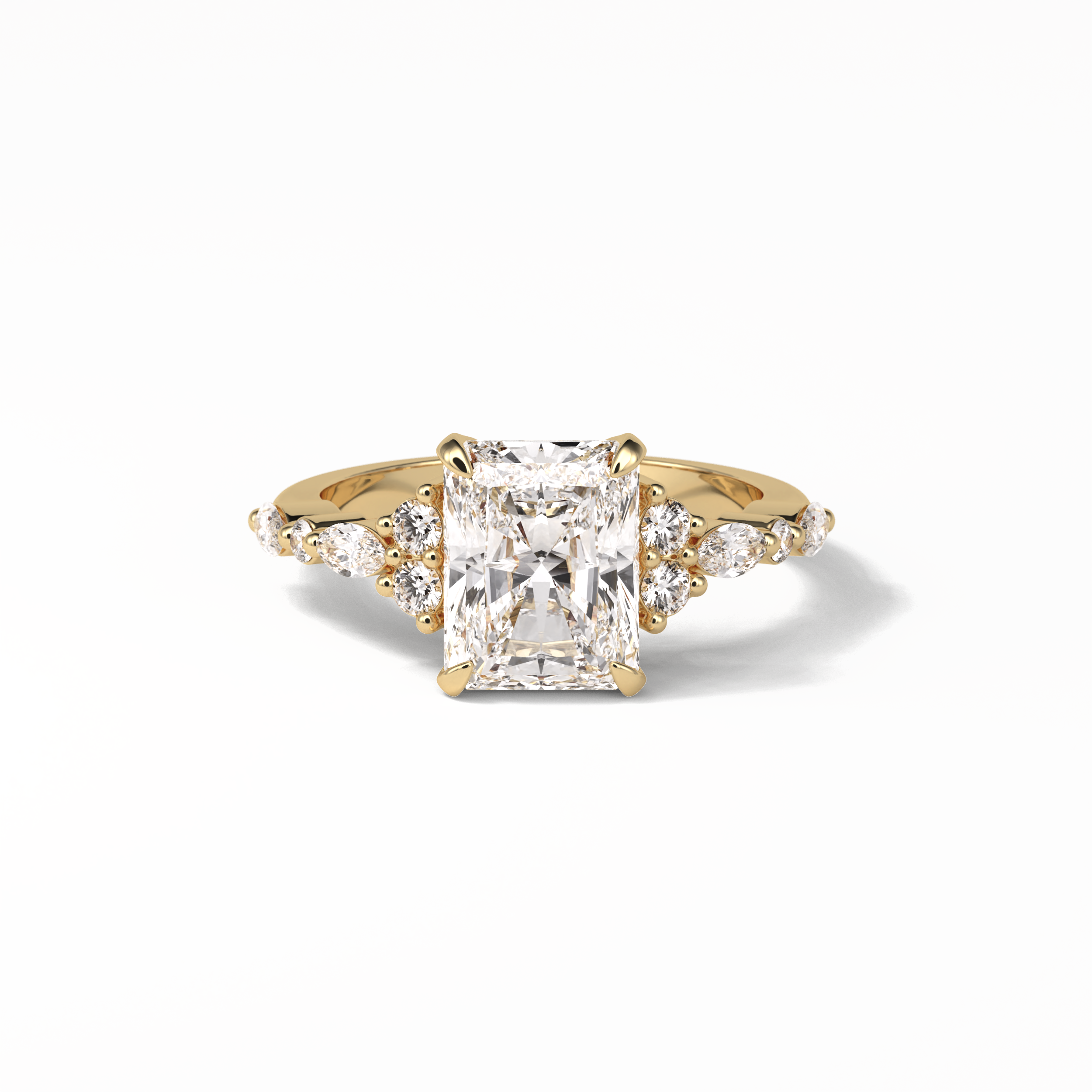 2.30 CT Asscher Cut Three Stones Pave Style Moissanite Engagement Ring 8