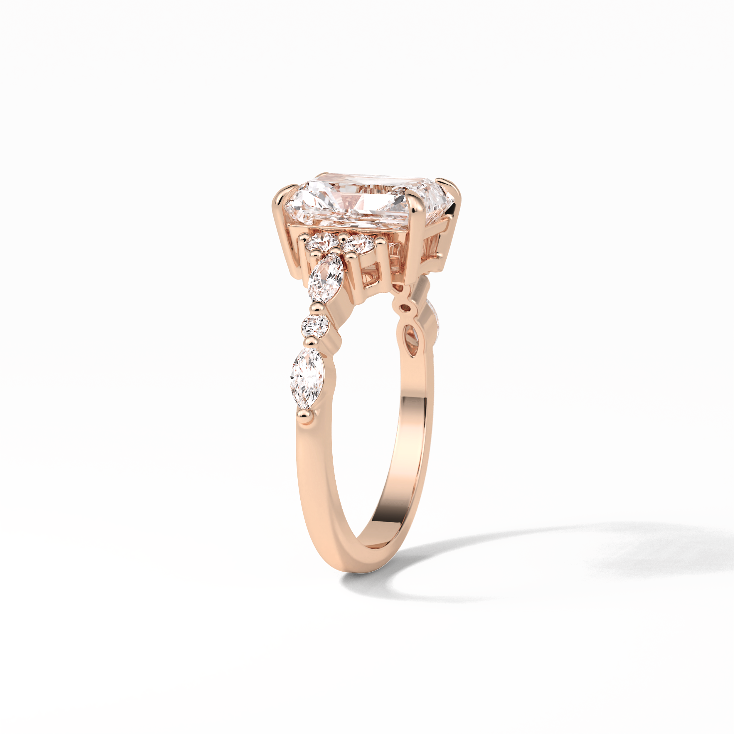 2.30 CT Asscher Cut Three Stones Pave Style Moissanite Engagement Ring 17