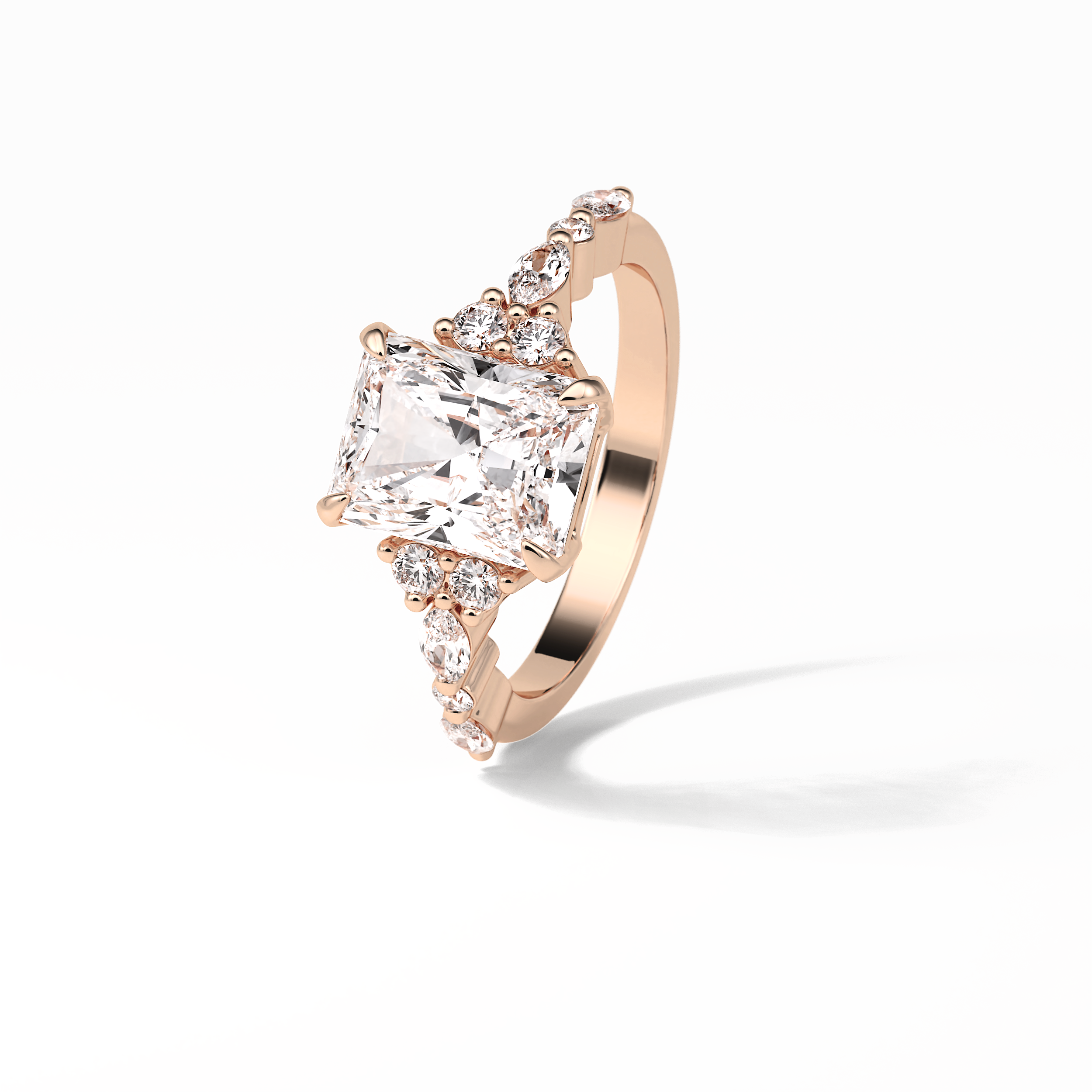 2.30 CT Asscher Cut Three Stones Pave Style Moissanite Engagement Ring 18