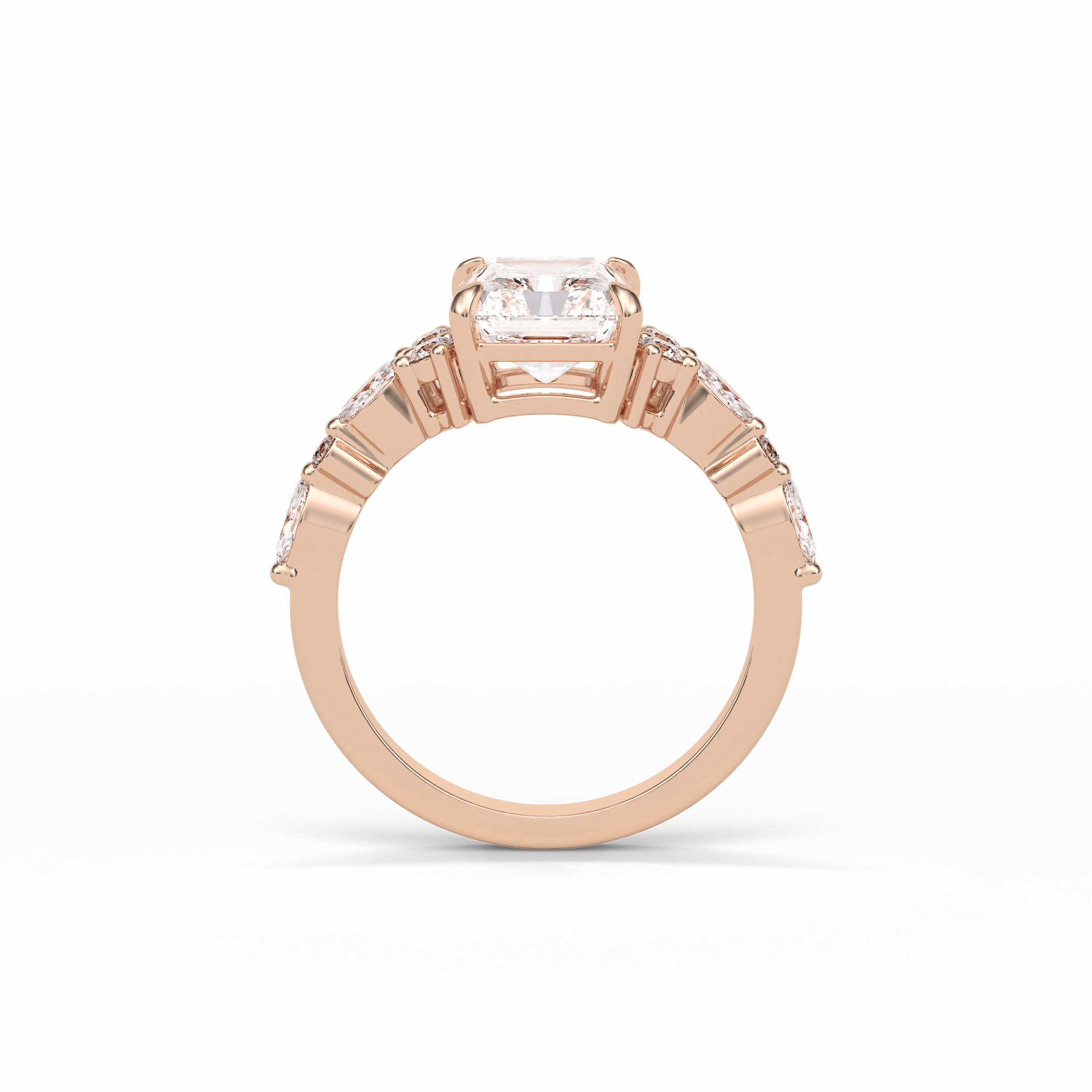 2.30 CT Asscher Cut Three Stones Pave Style Moissanite Engagement Ring 19