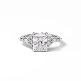 2.30 CT Asscher Cut Three Stones Pave Style Moissanite Engagement Ring 1