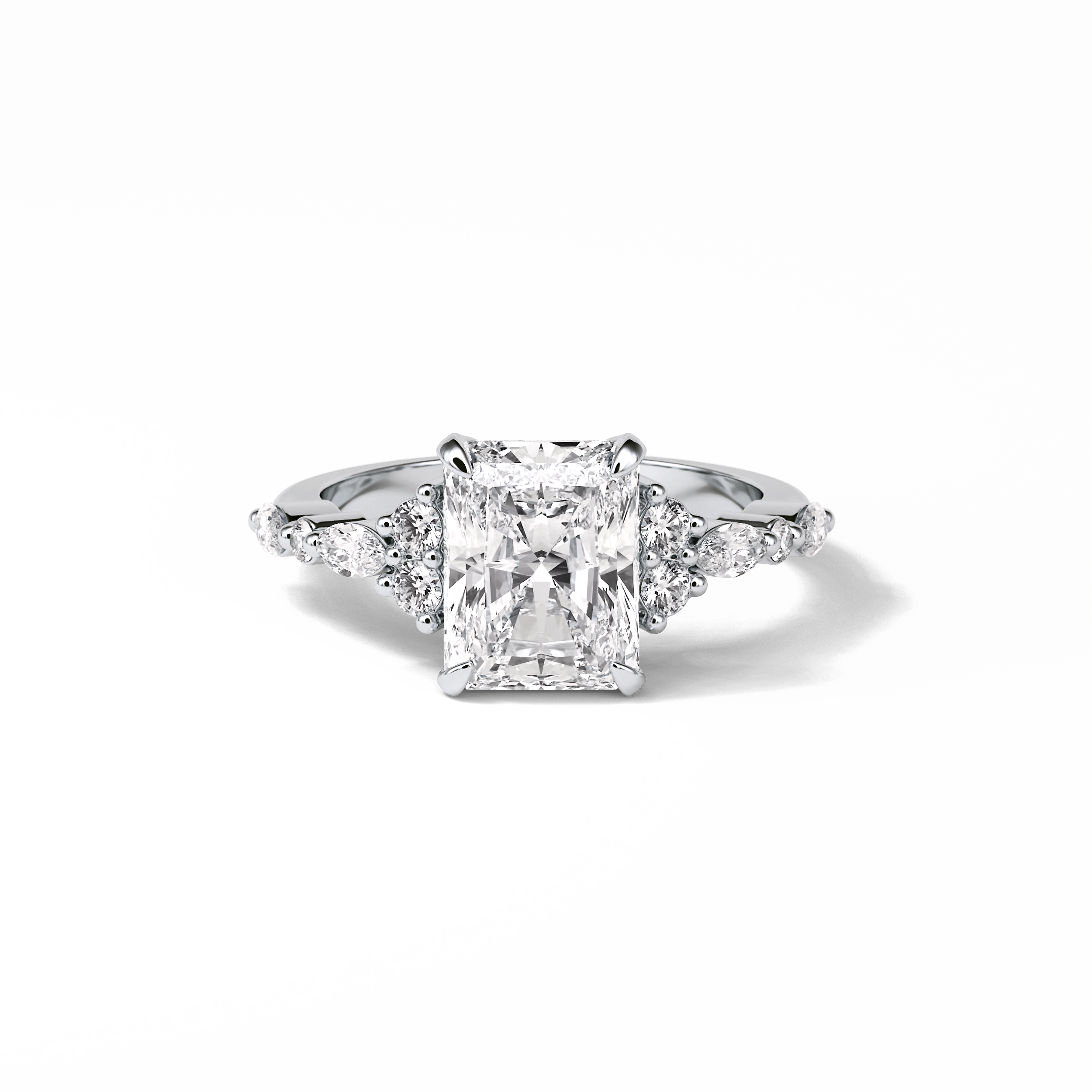 2.30 CT Asscher Cut Three Stones Pave Style Moissanite Engagement Ring 1