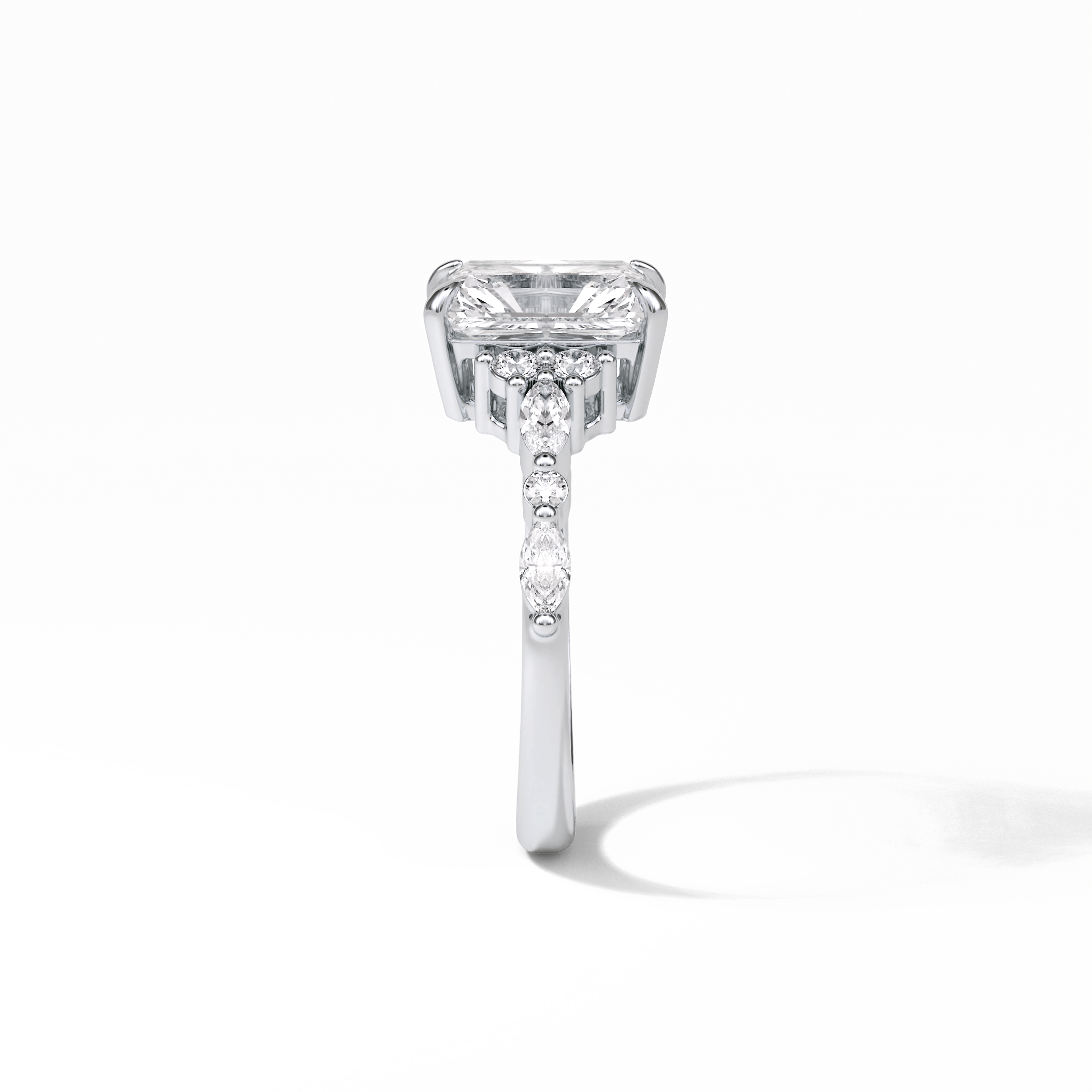 2.30 CT Asscher Cut Three Stones Pave Style Moissanite Engagement Ring 3