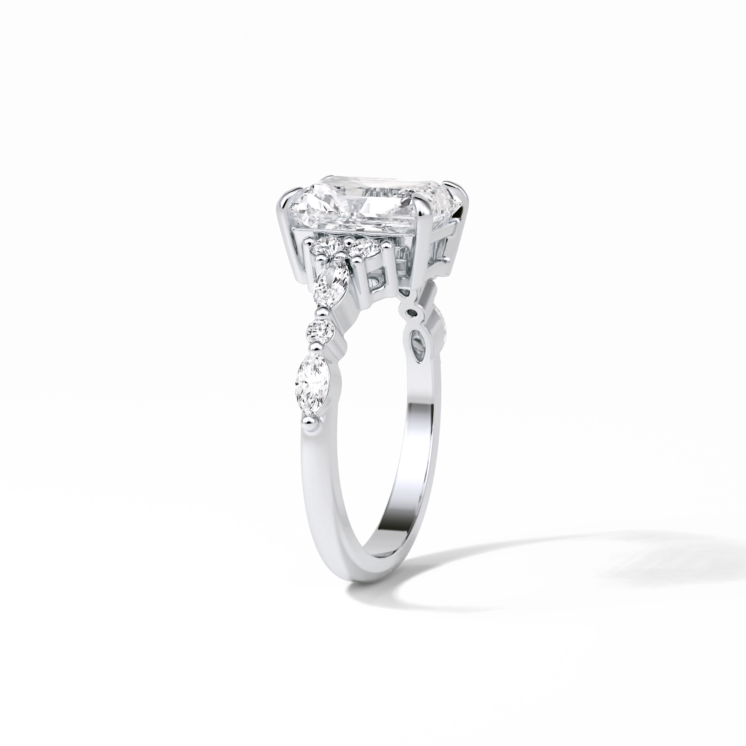 2.30 CT Asscher Cut Three Stones Pave Style Moissanite Engagement Ring 4