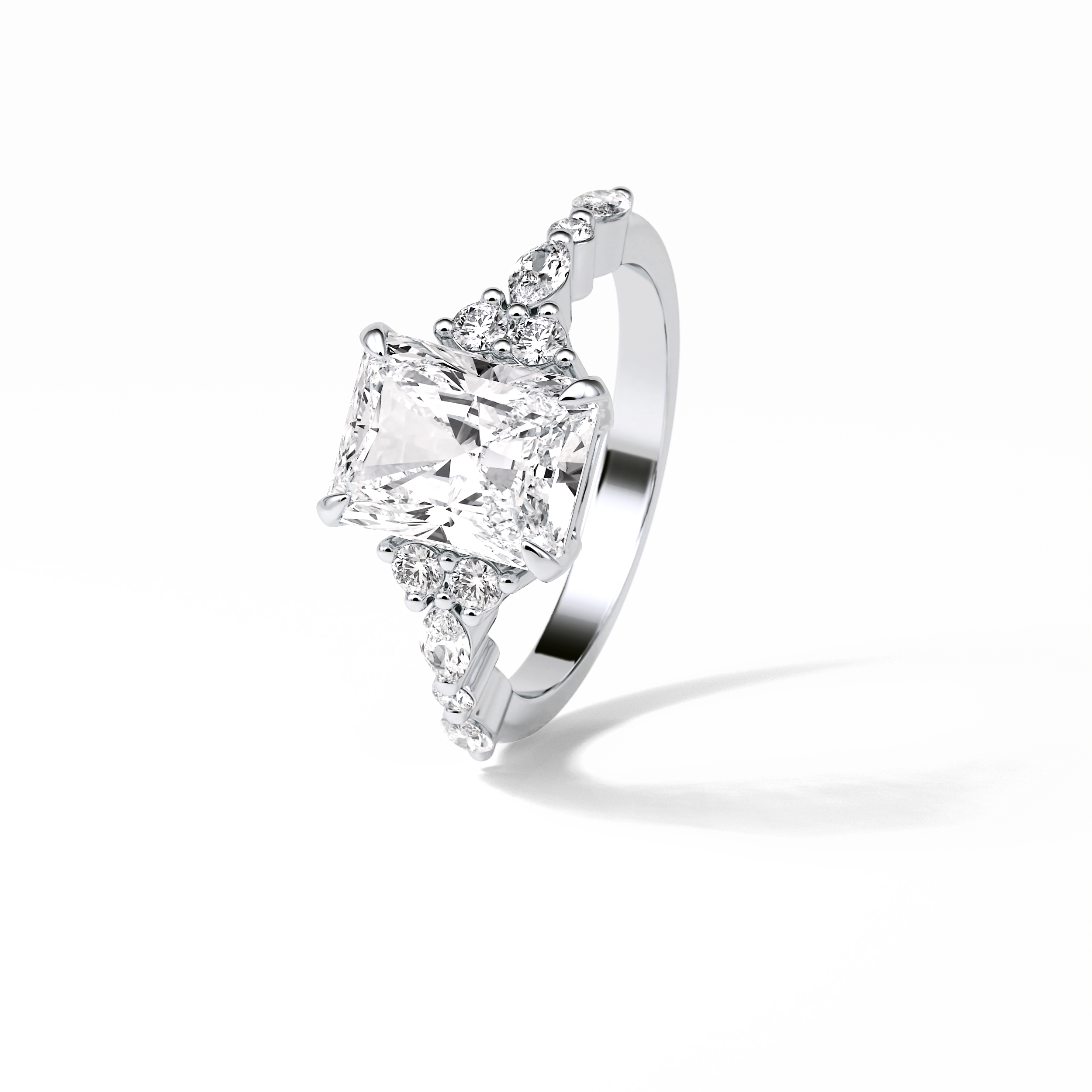2.30 CT Asscher Cut Three Stones Pave Style Moissanite Engagement Ring 5